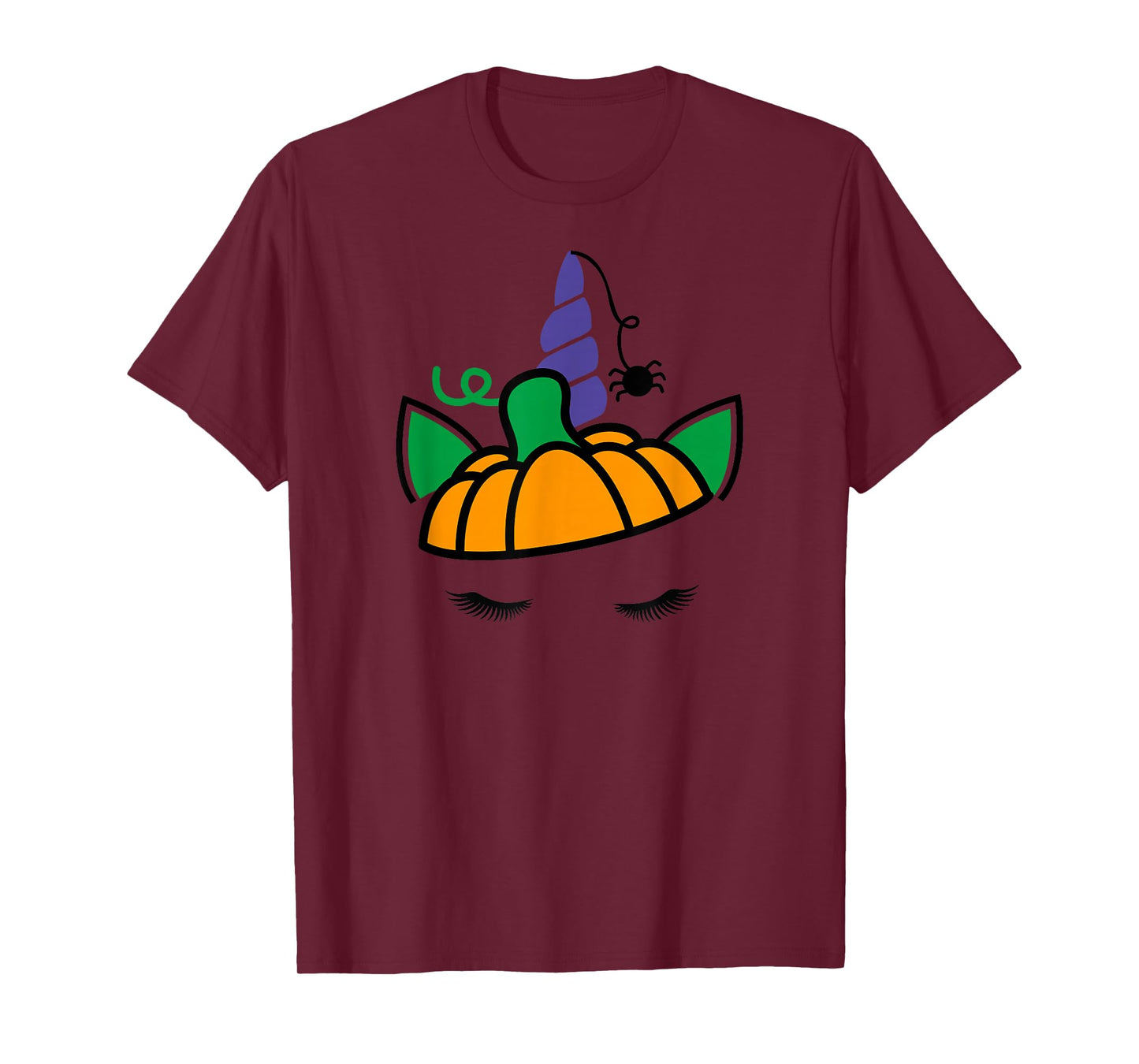 Unicorn Face Eyelashes Pumpkin Spider Halloween Costume T-Shirt