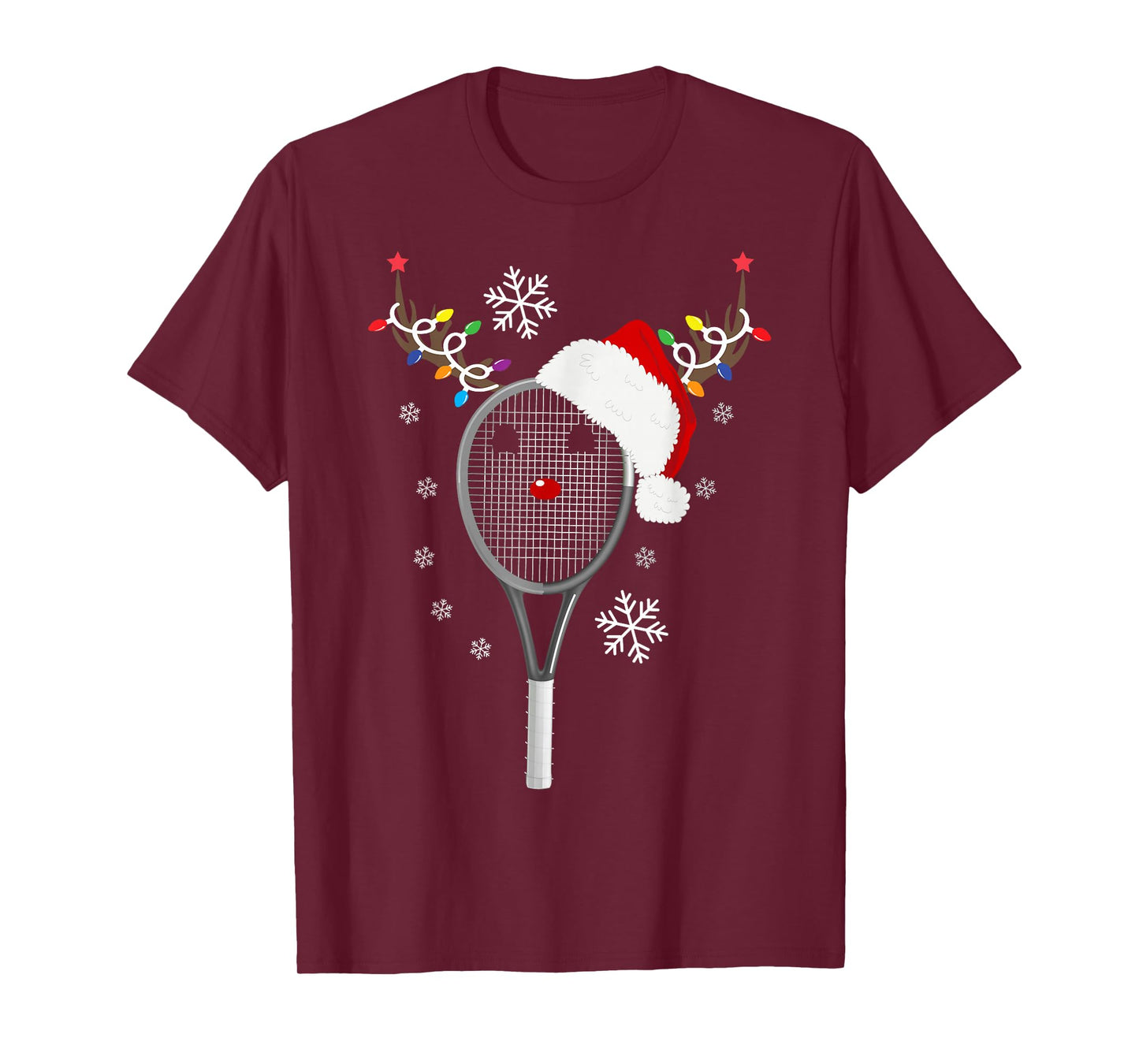 Funny Christmas Tennis Reindeer Santa Holiday Lights T-Shirt