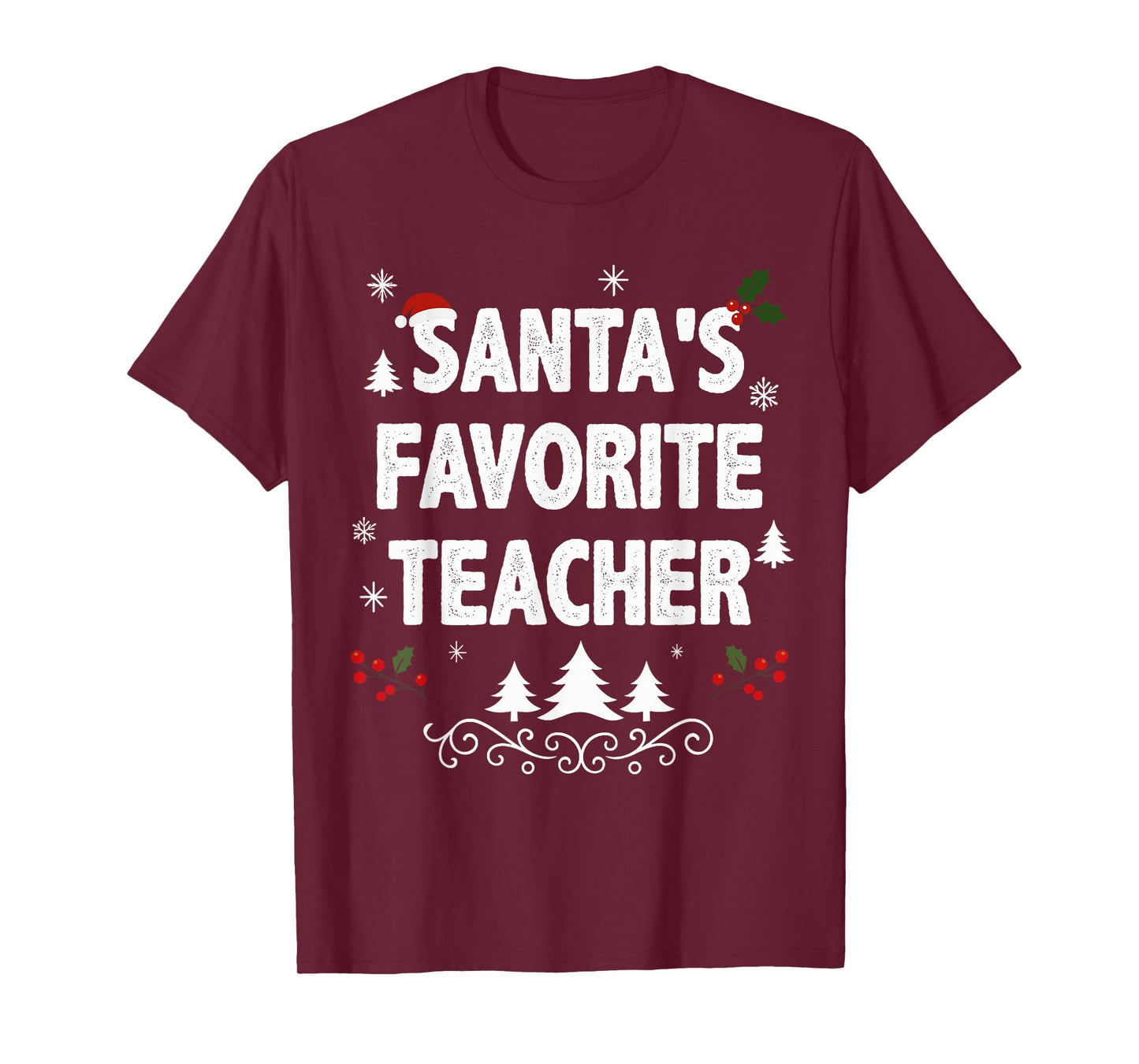 Santa's Favorite Teacher Funny Holiday Christmas Pajamas T-Shirt