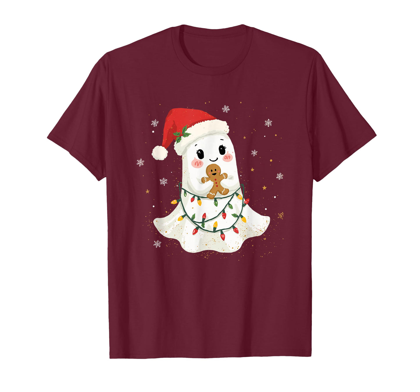 Cute Ghost Santa Hat Spooky Christmas Funny Holiday T-Shirt