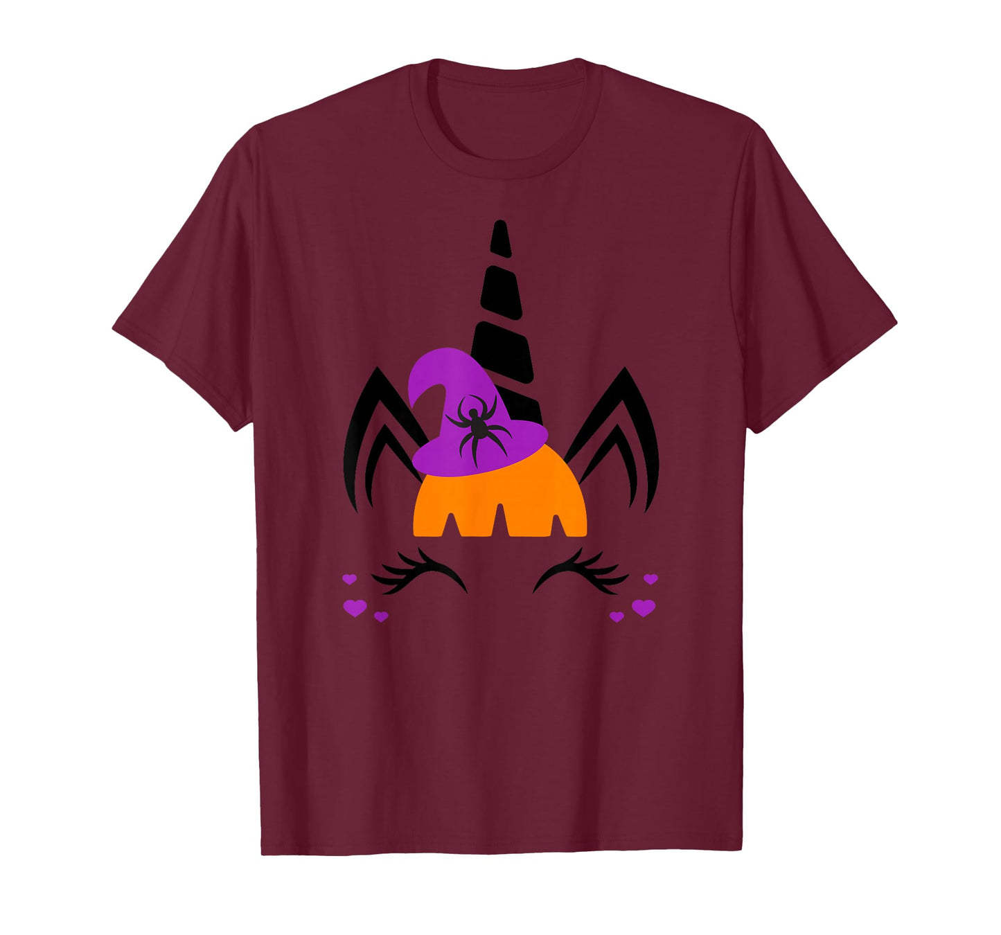 Unicorn Face Eyelashes Spider Witch Hat Halloween Costume T-Shirt