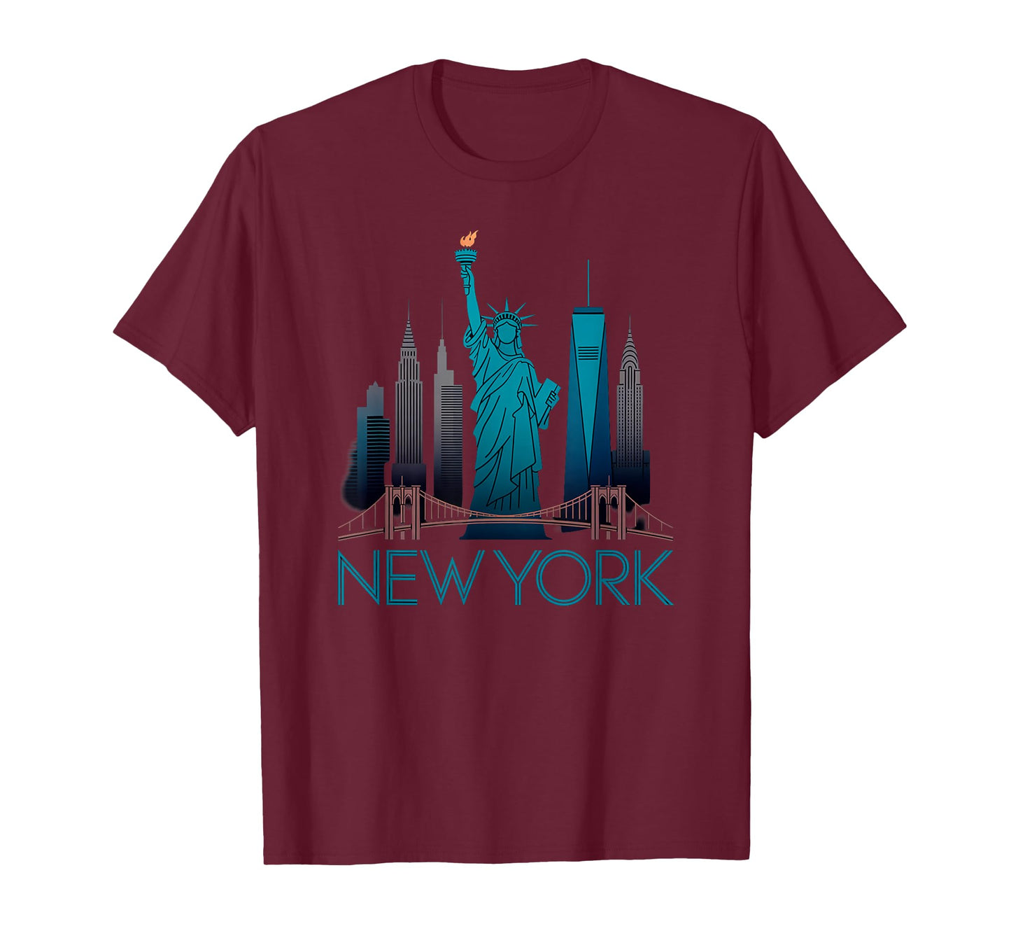 New York Skyline Reflection Liberty Poster-Style Illustratio T-Shirt