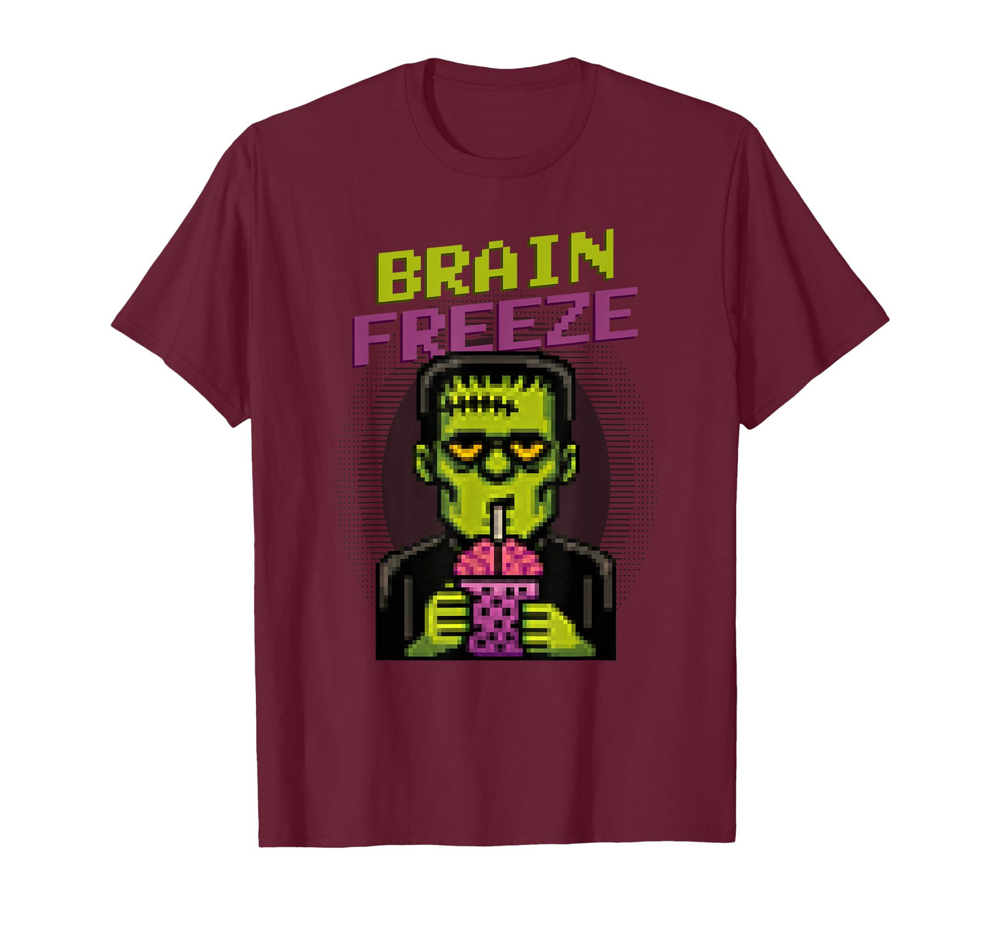 Brain Freezing Funny Pixel Art Frankenstein Halloween T-Shirt