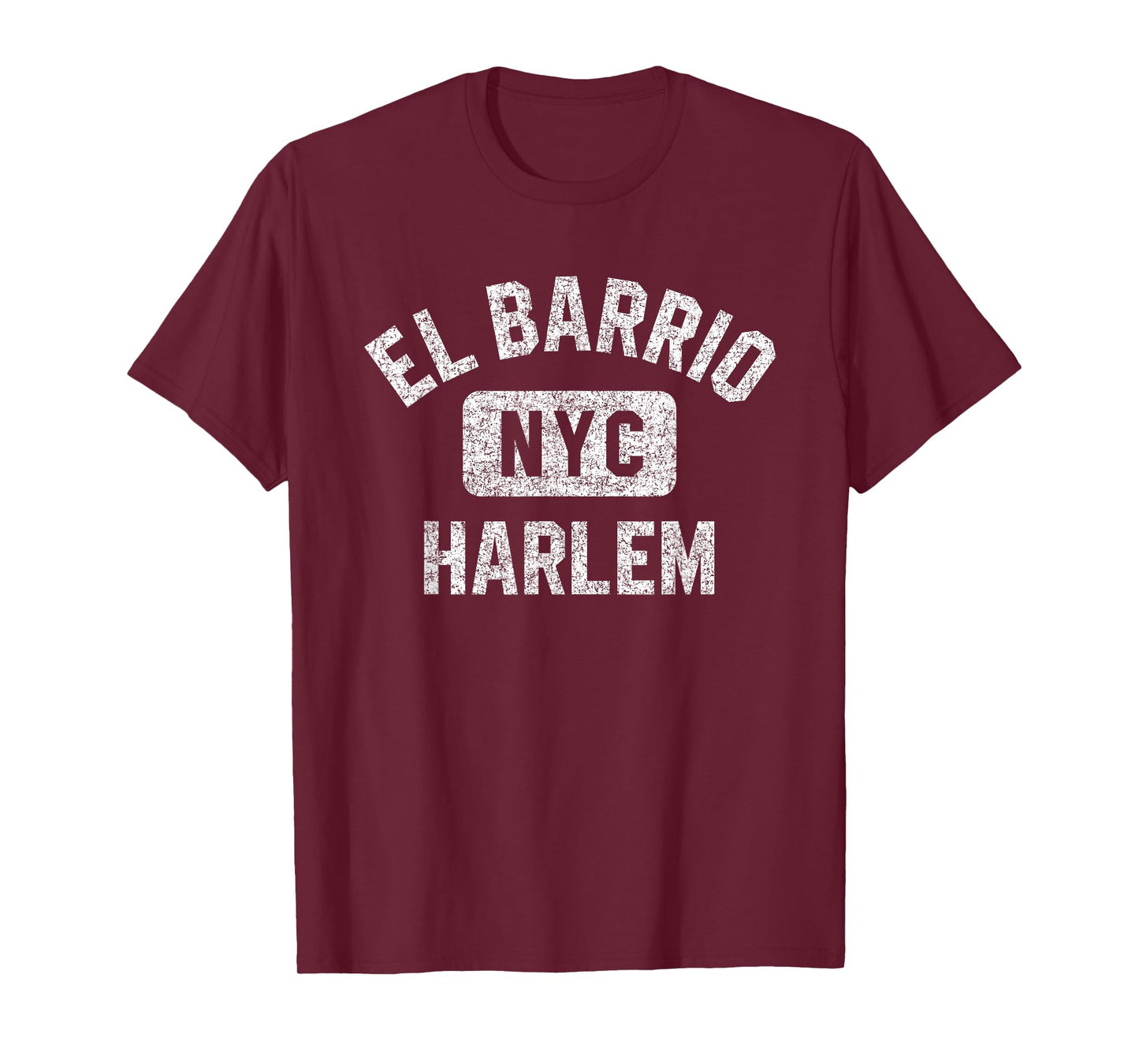 El Barrio Harlem NYC Gym Style Distressed White Print T-Shirt