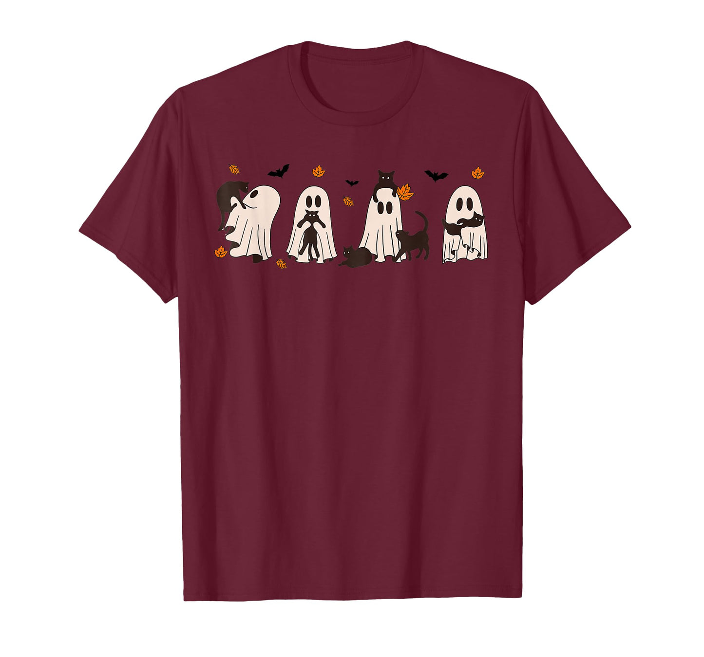 Black Cats in Cute Ghost Cat Halloween T-Shirt