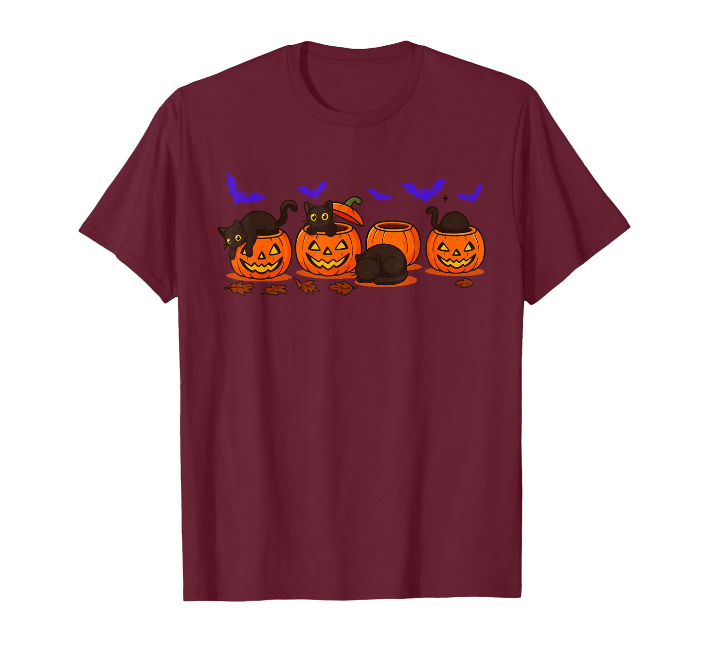 Black Cat Pumpkin Bats Halloween Kitten Lover Jack O Lantern T-Shirt