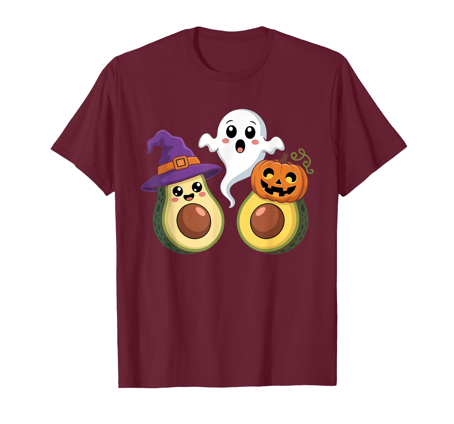 Cute Halloween Avocado Ghost Pumpkin Funny Spooky Women Men T-Shirt