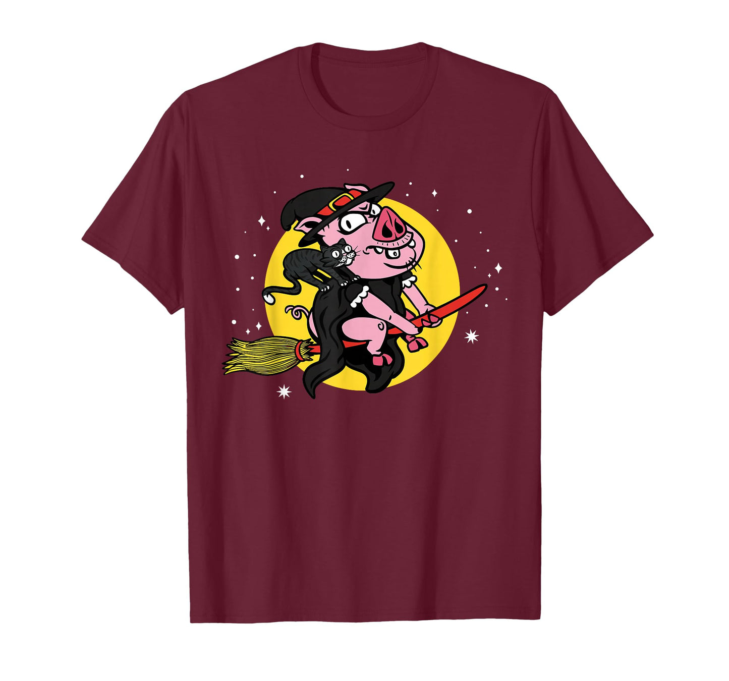 Witch Pig Halloween Cat Funny Costume Design T-Shirt