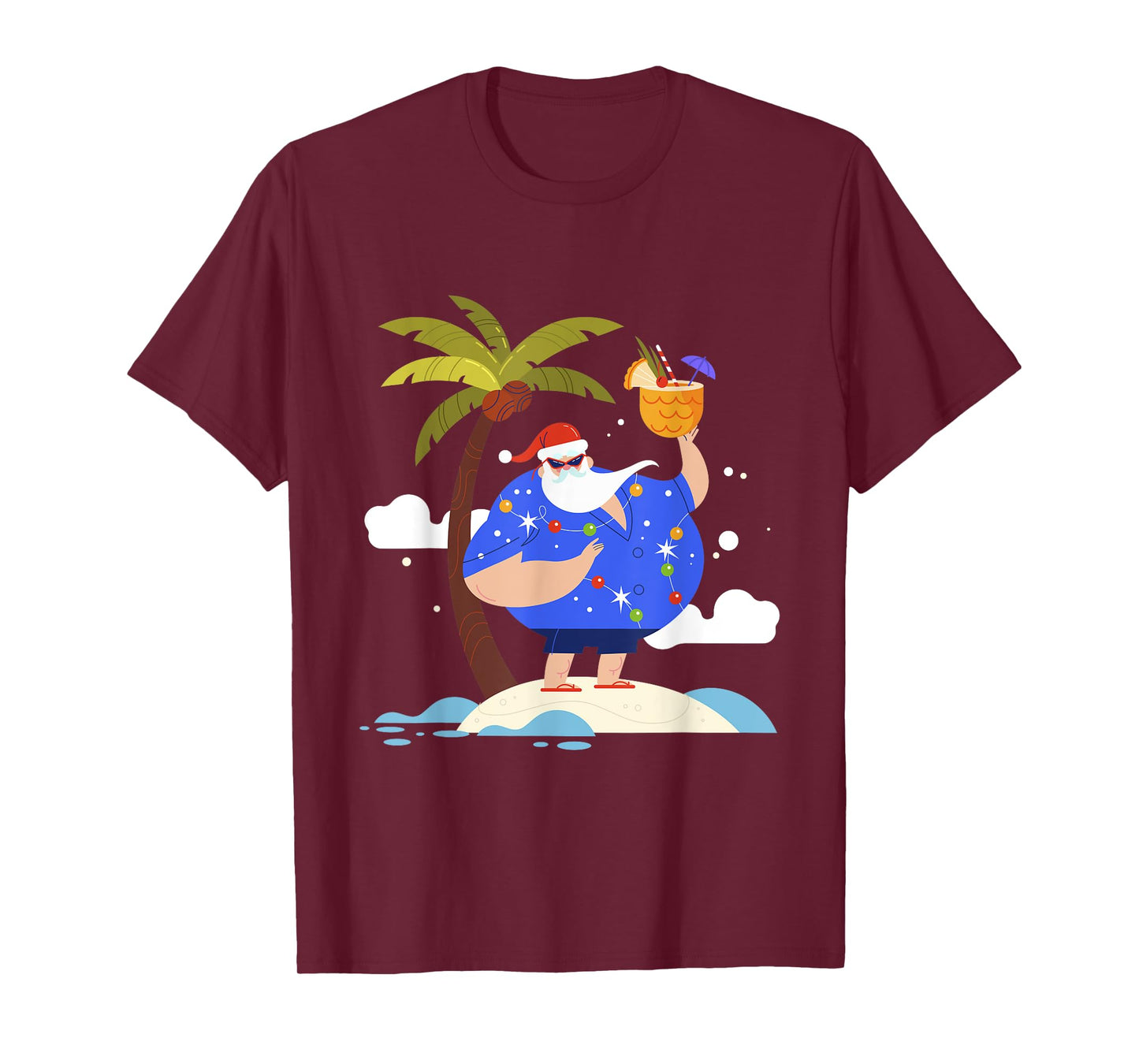 Tropical Beach Summer Christmas Vacation Santa Palm Tree T-Shirt