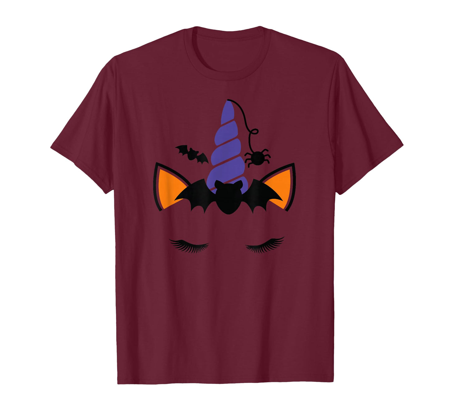 Unicorn Face Eyelashes Bat Spider Halloween Costume T-Shirt
