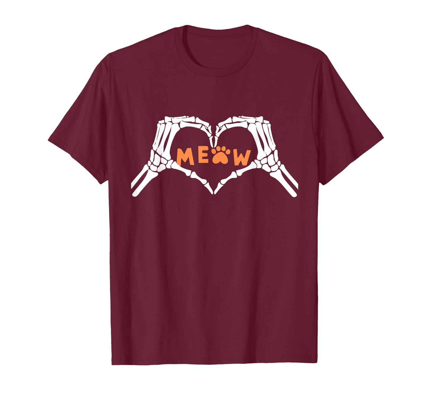 Meow Cute Cats Funny Skeleton Hands Heart Sign Halloween T-Shirt