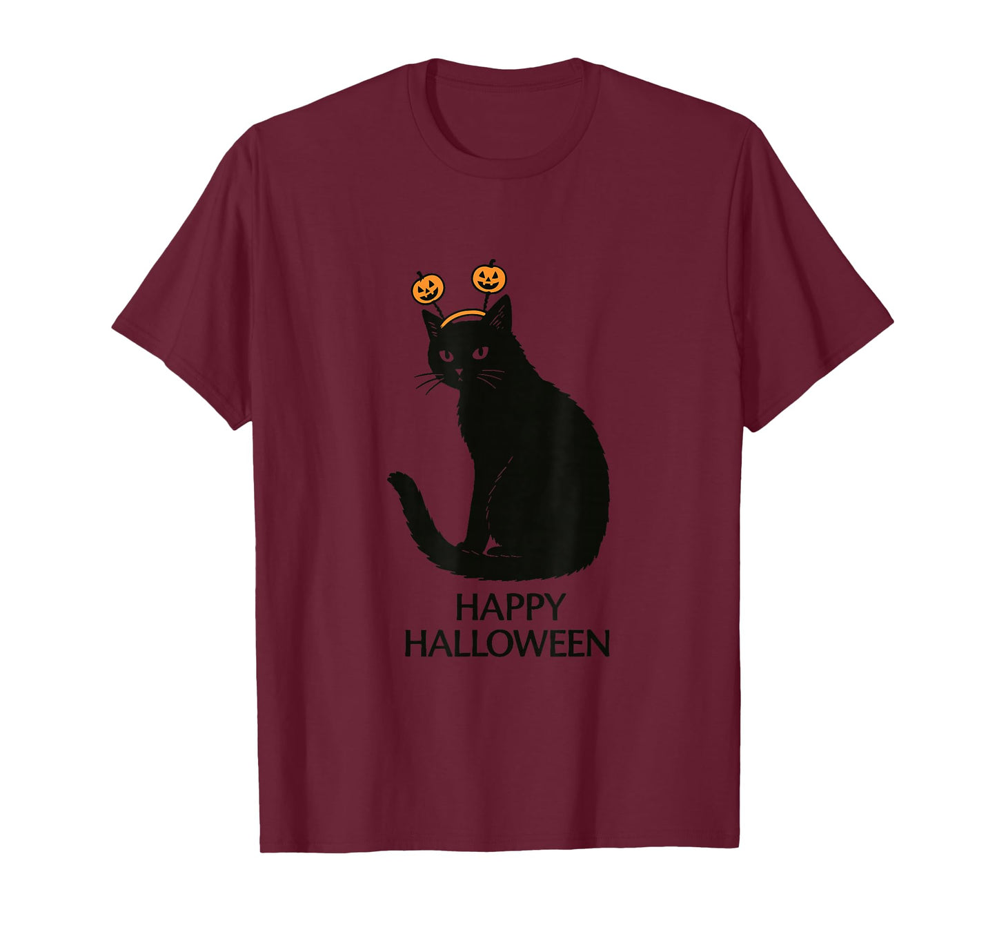 Happy Halloween Cat with Witch Hat Design T-Shirt