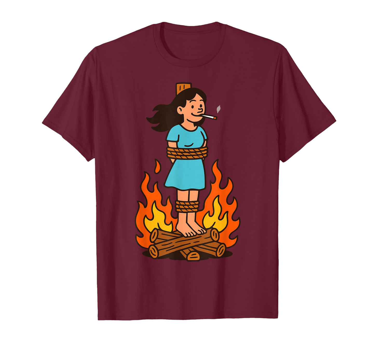 Witch Lighting Cigarette with Flames Occult Unholy Funny T-Shirt