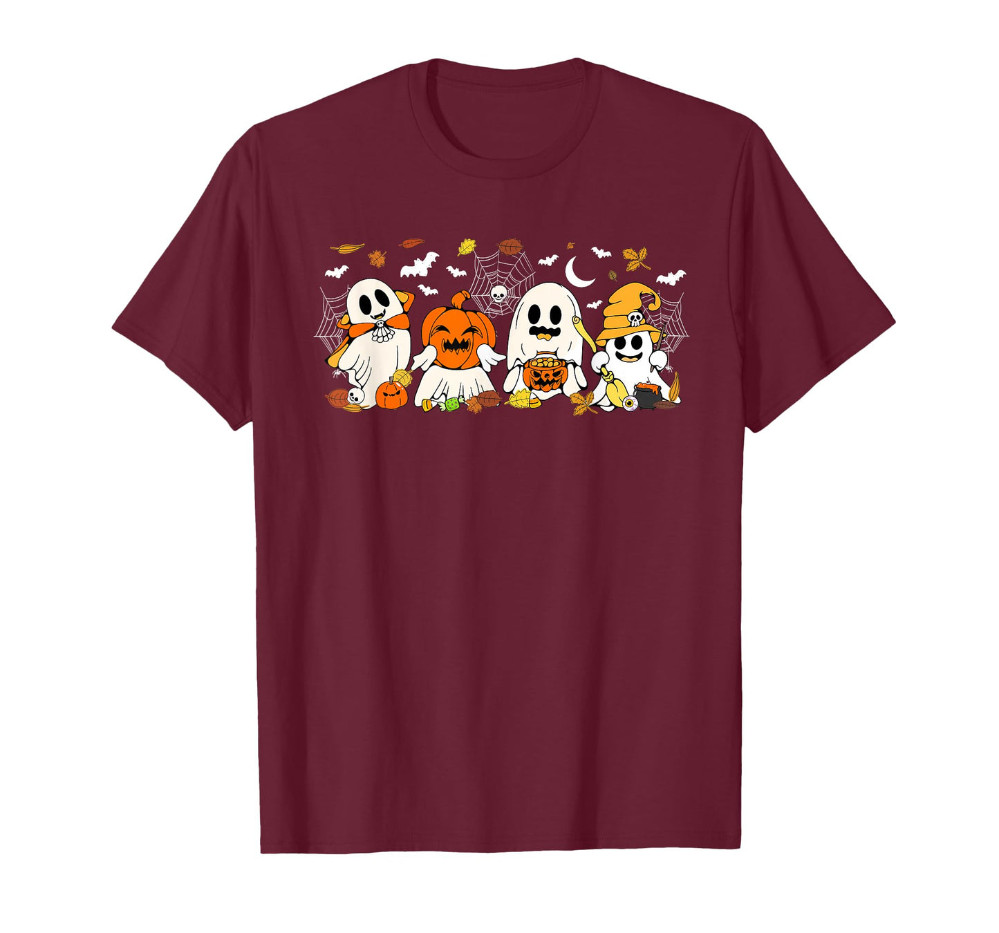 Cute Ghost Pumpkin Witch Hat Funny Halloween T-Shirt