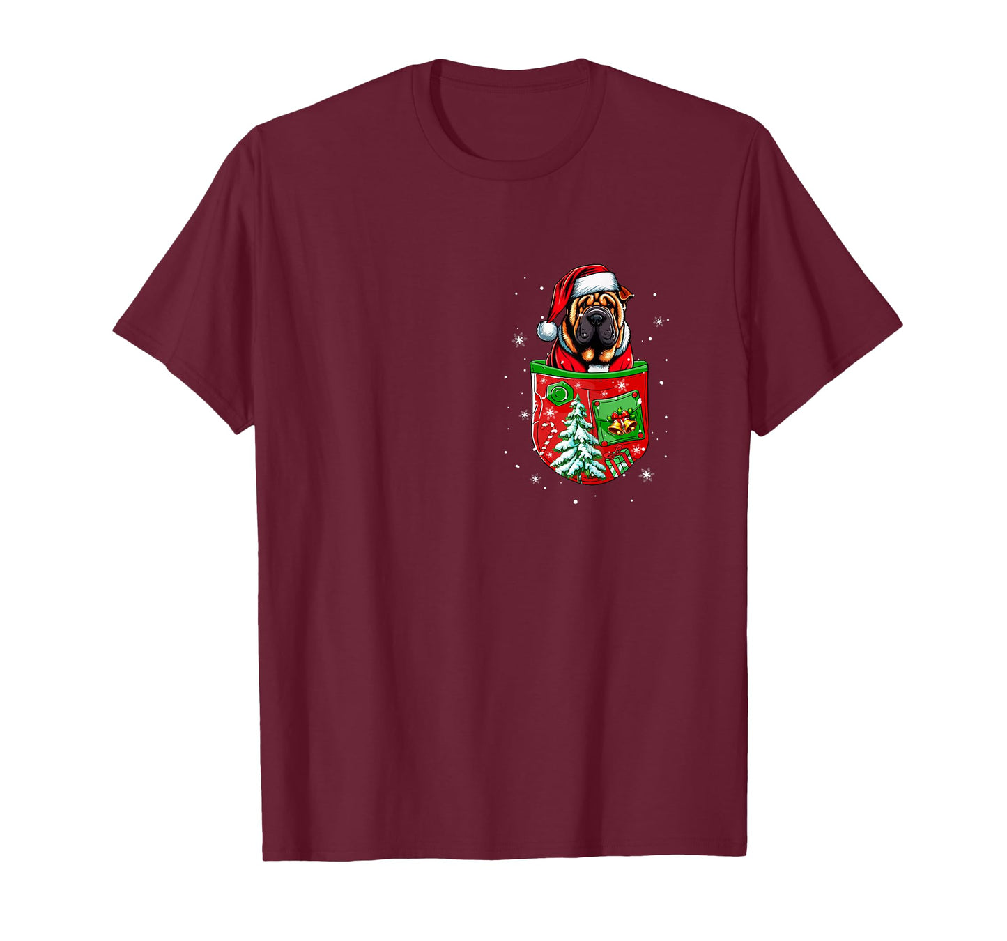 Santa Shar Pei in Pocket Owner Christmas Tree Bells T-Shirt