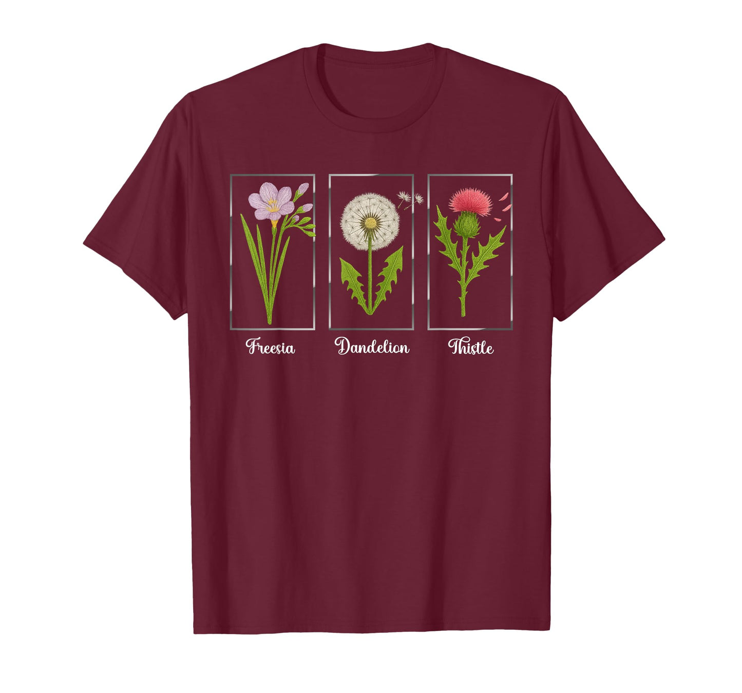 Vintage Subtle Flowers Freesia Dandelion Thistle Women T-Shirt