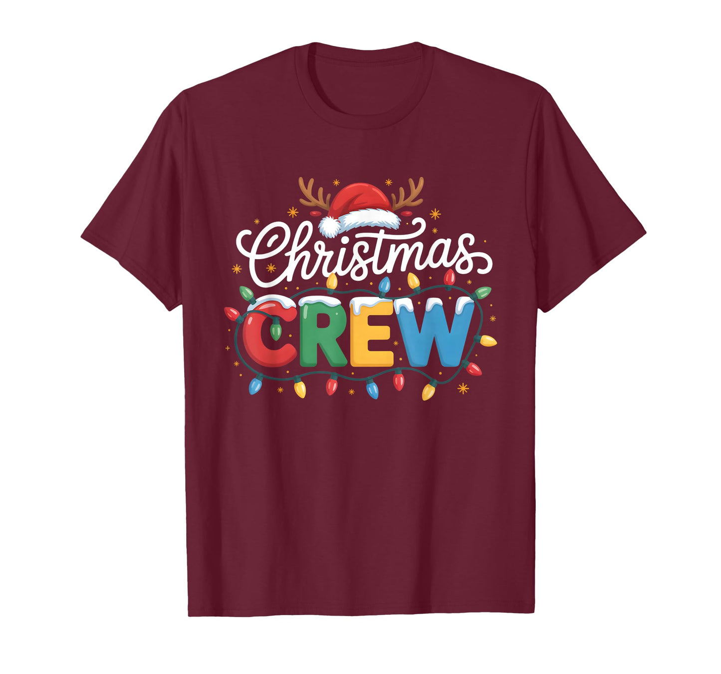 Christmas Crew Reindeer Santa Hat Family Xmas Lights Men Kid T-Shirt