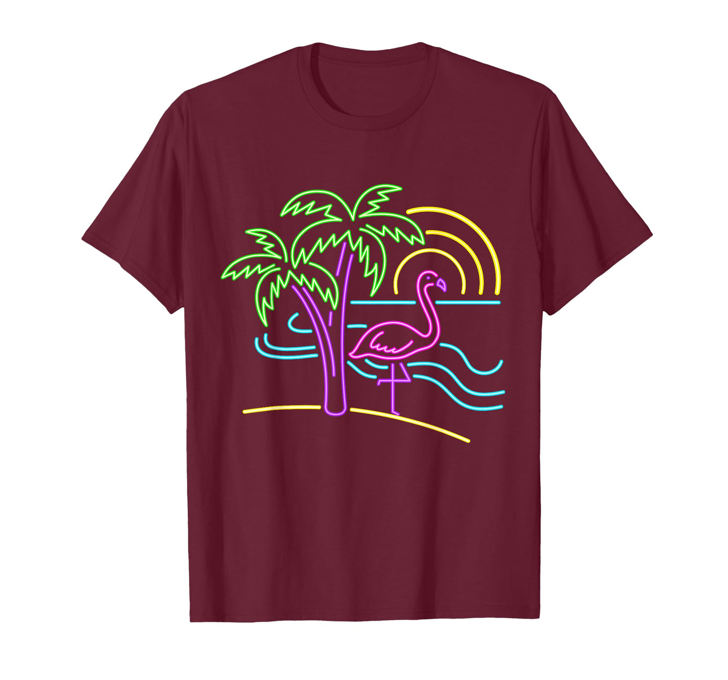 Vintage 80s Pink Flamingo Palm Tree Summer Vacation Beach T-Shirt