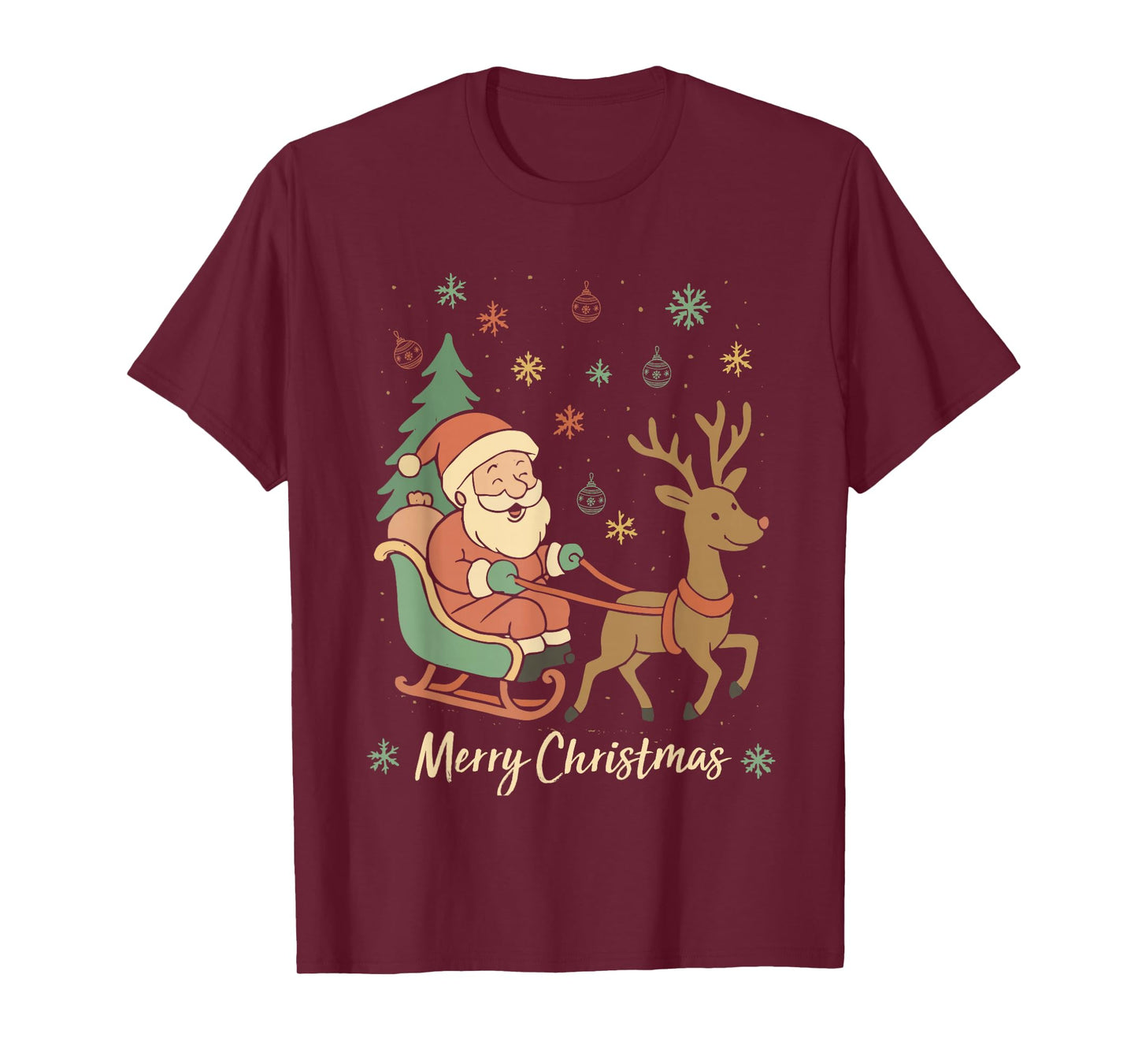 Funny Merry Christmas Santa Sleigh Reindeer Xmas Family T-Shirt