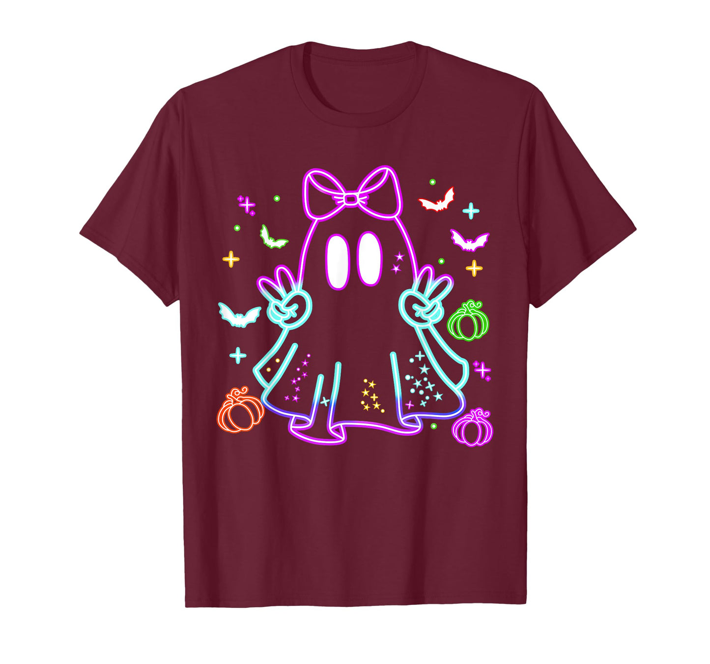 Boo Ghost Spooky Season Girls Kids Glow In Halloween Night T-Shirt