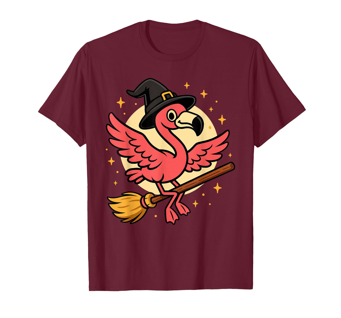 Cute Flamingo Witch Riding Broomstick Halloween Costume T-Shirt