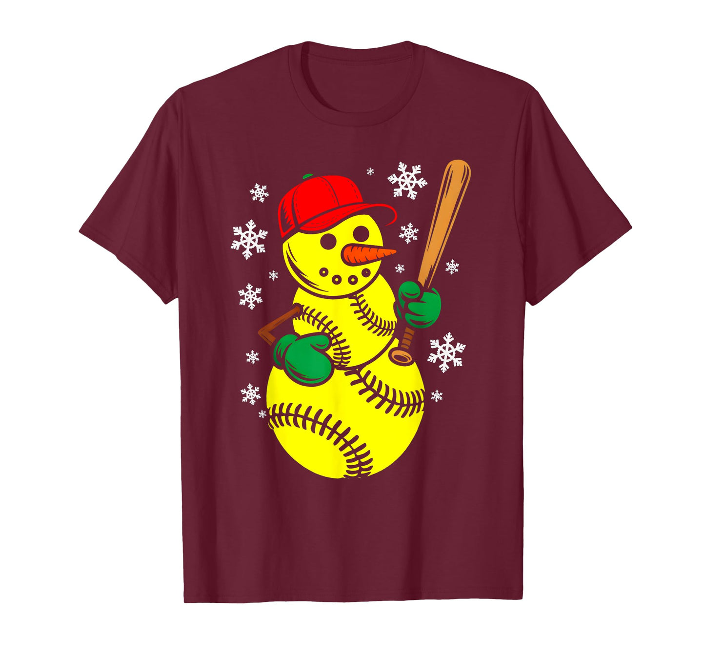 Softball Santa Hat Snowman Xmas Funny Softball Christmas T-Shirt