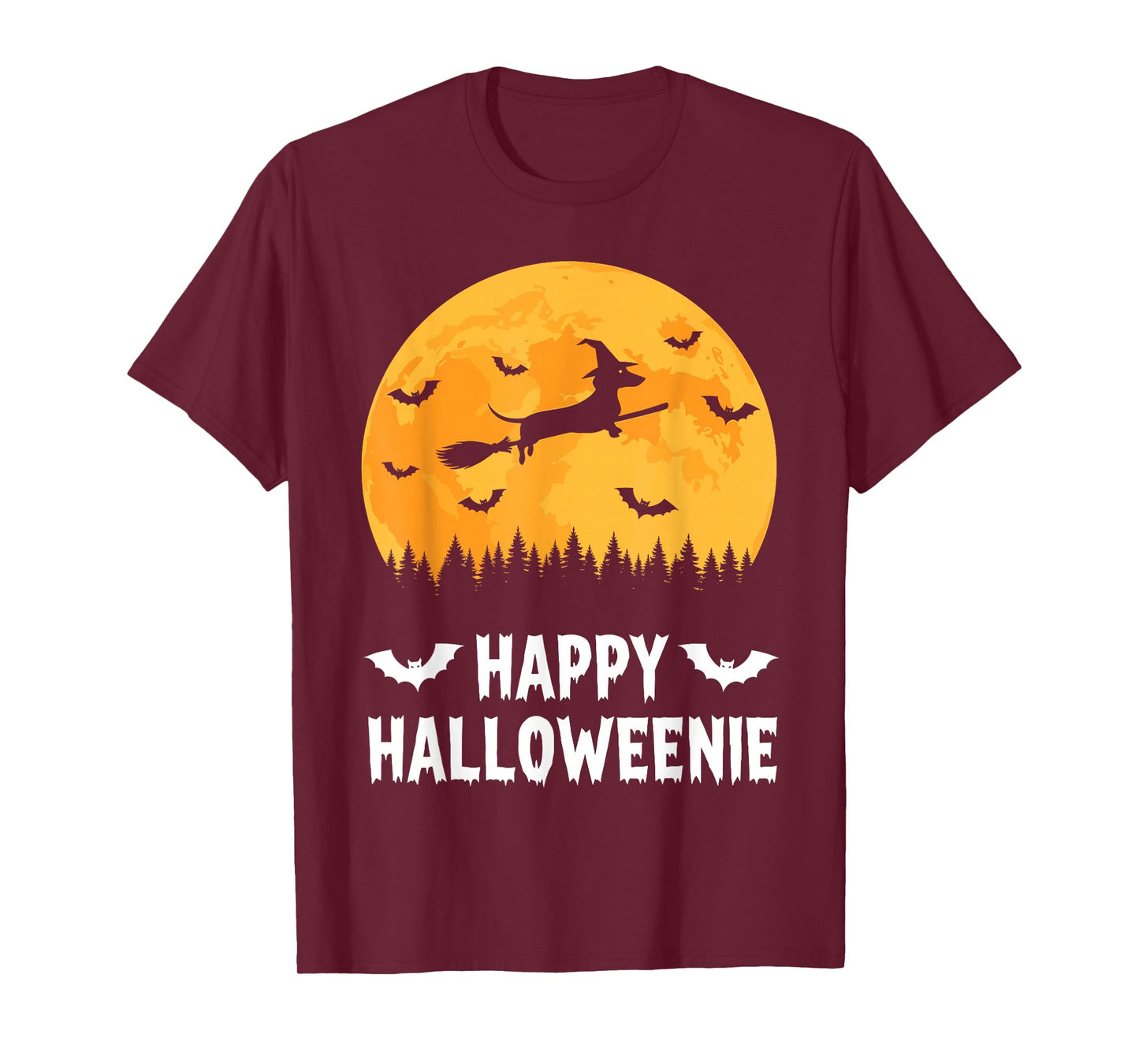 Happy Halloweenie Funny Halloween Dachshund Flying Witch T-Shirt