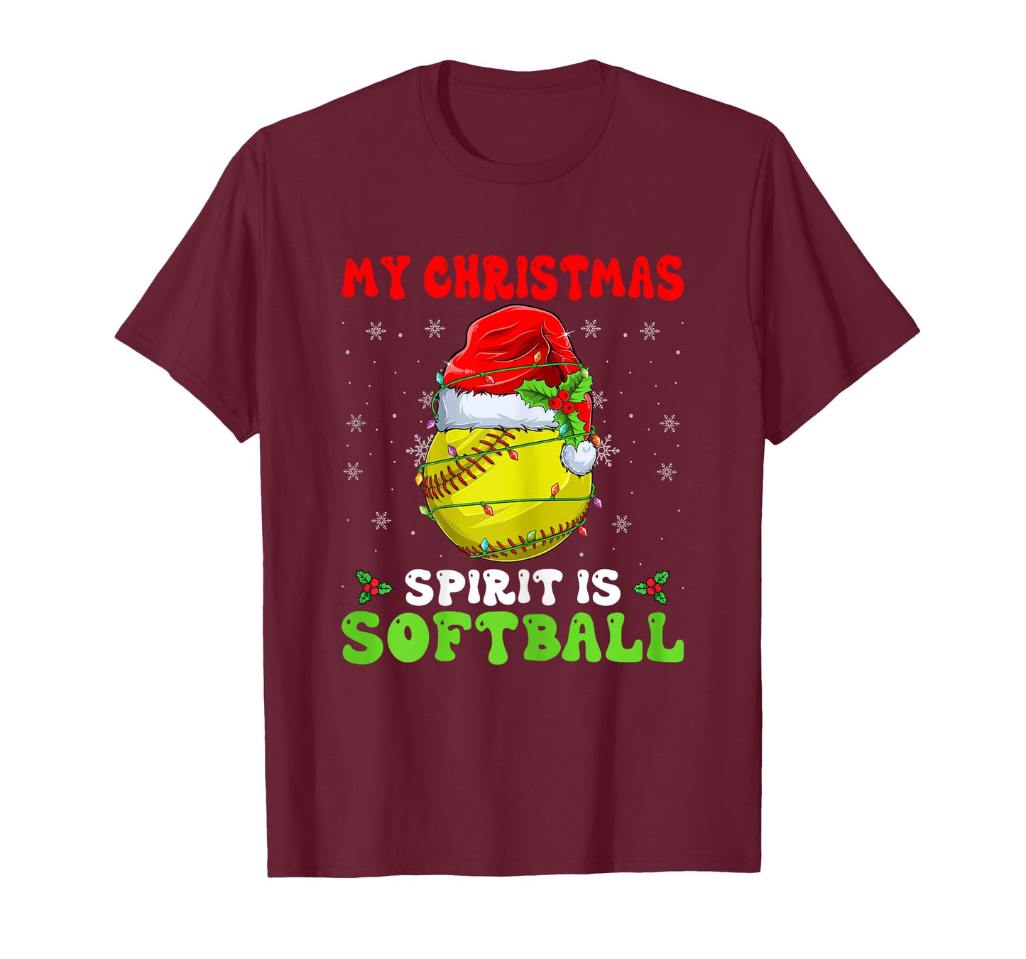 My Christmas Spirit is Softball - Santa Hat Softball Player T-Shirt