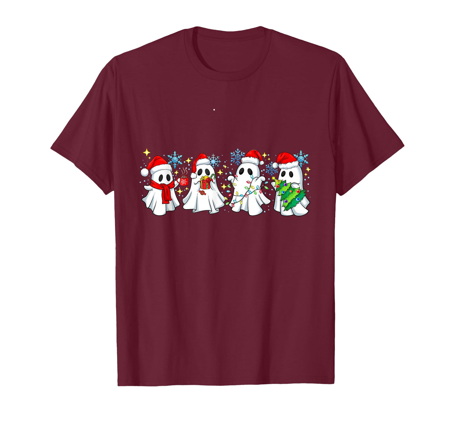 Cute Christmas Boos Pine Tree Boo Halloween Light Santa T-Shirt