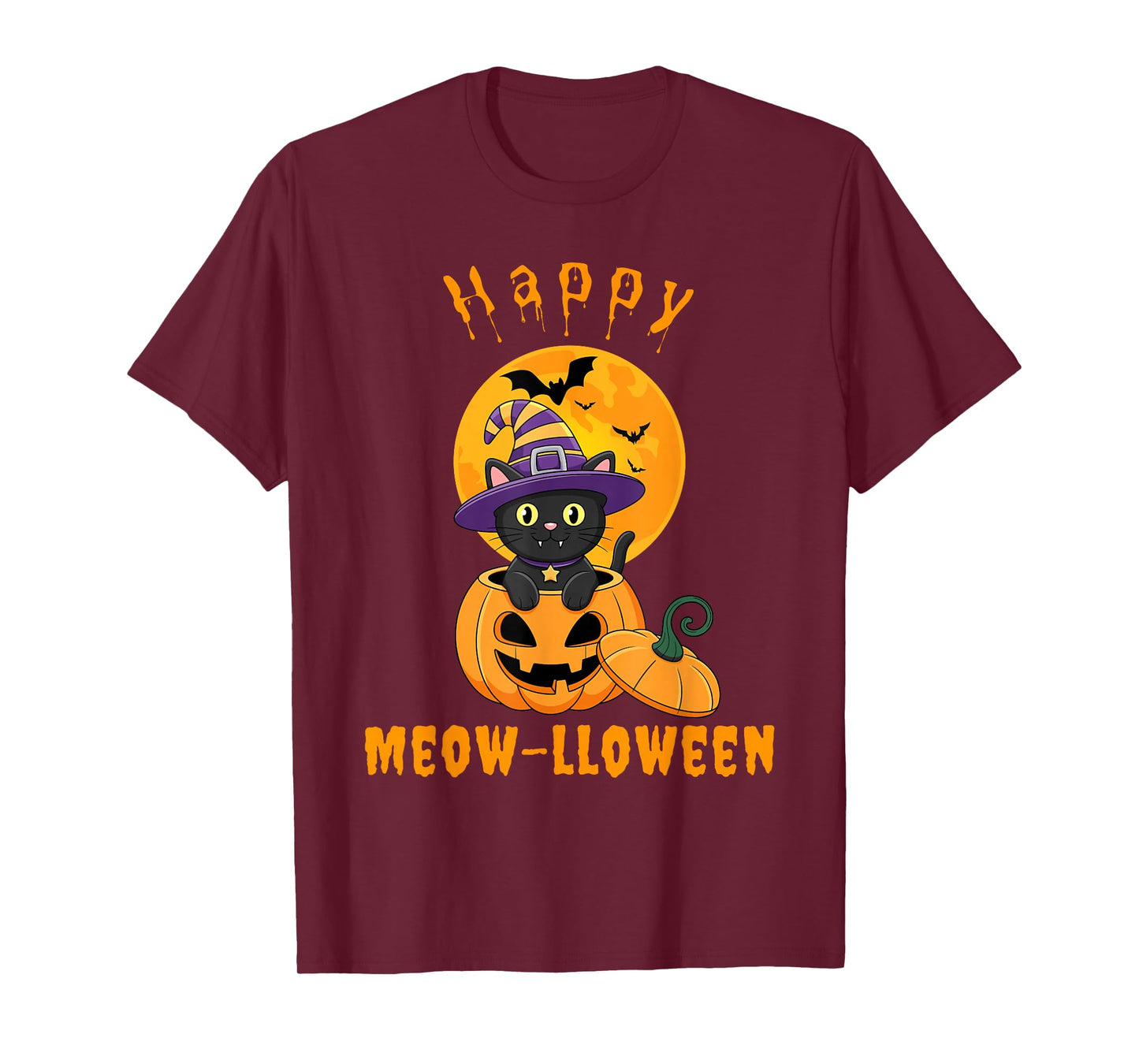 Happy Meow-lloween Cat Halloween Pumpkin Witch Hat Design T-Shirt