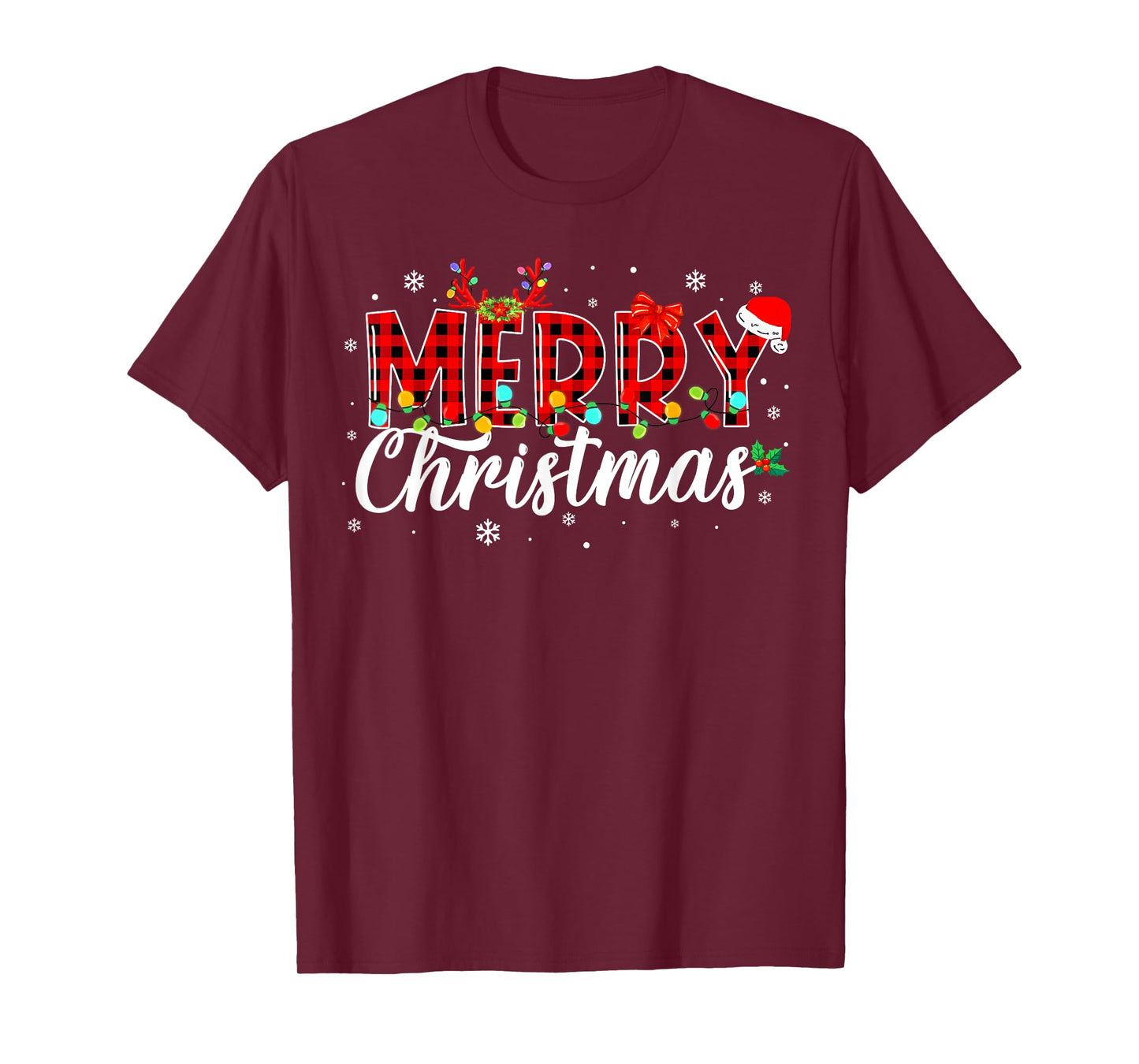 Merry Christmas Buffalo Plaid Red Santa Family Matching Xmas T-Shirt