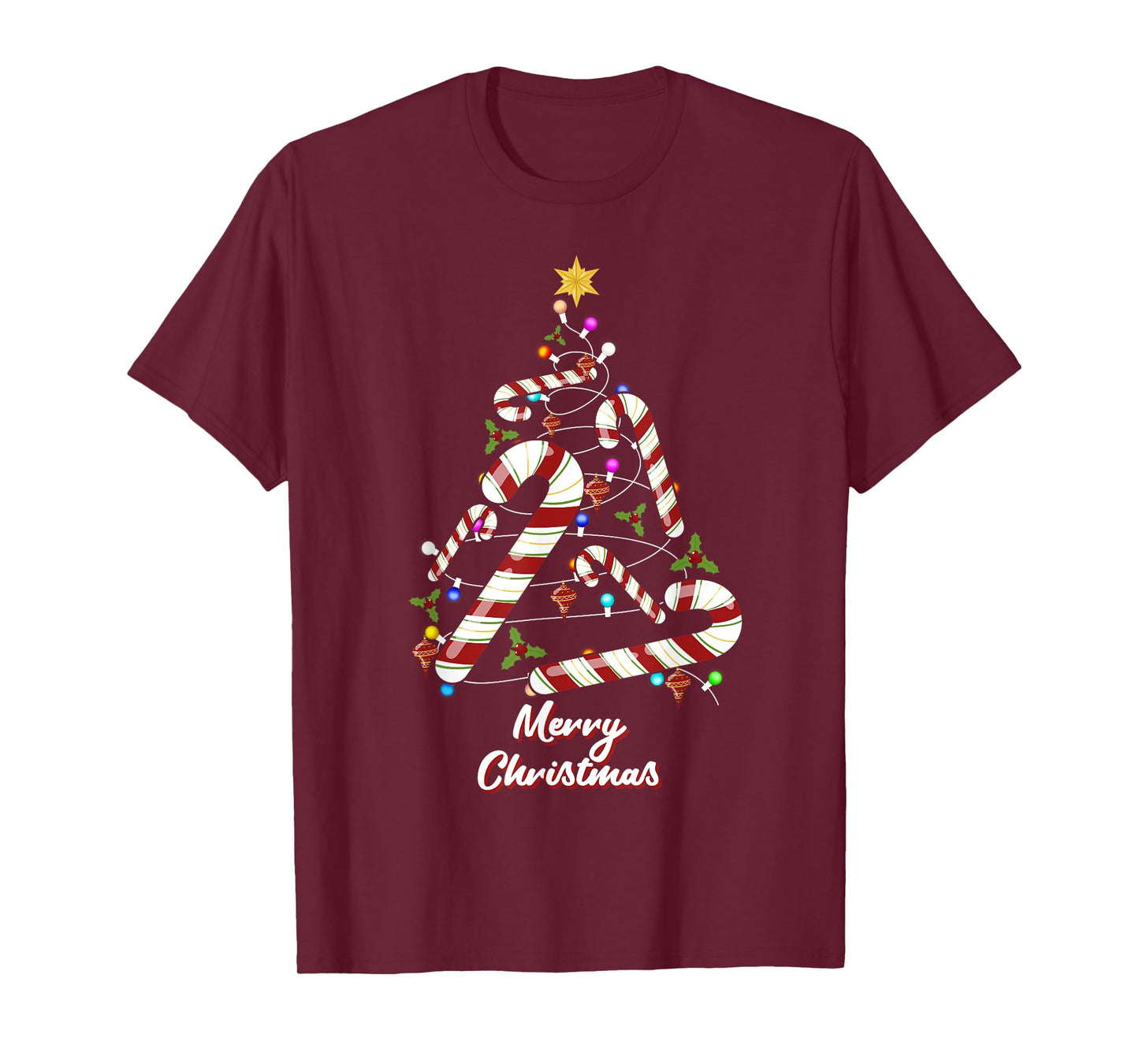 Merry Christmas Candy Cane Xmas Tree Women Boy Kid T-Shirt