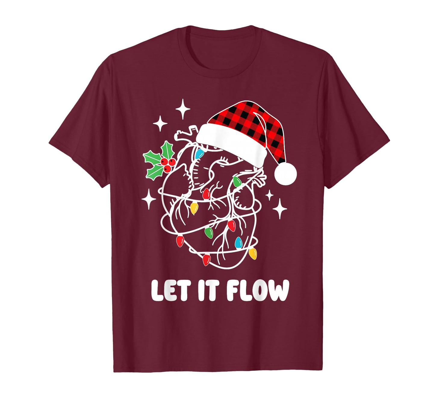 Funny Let It Flow Anatomy Heart Cardiac Nurse Santa Hat Xmas T-Shirt