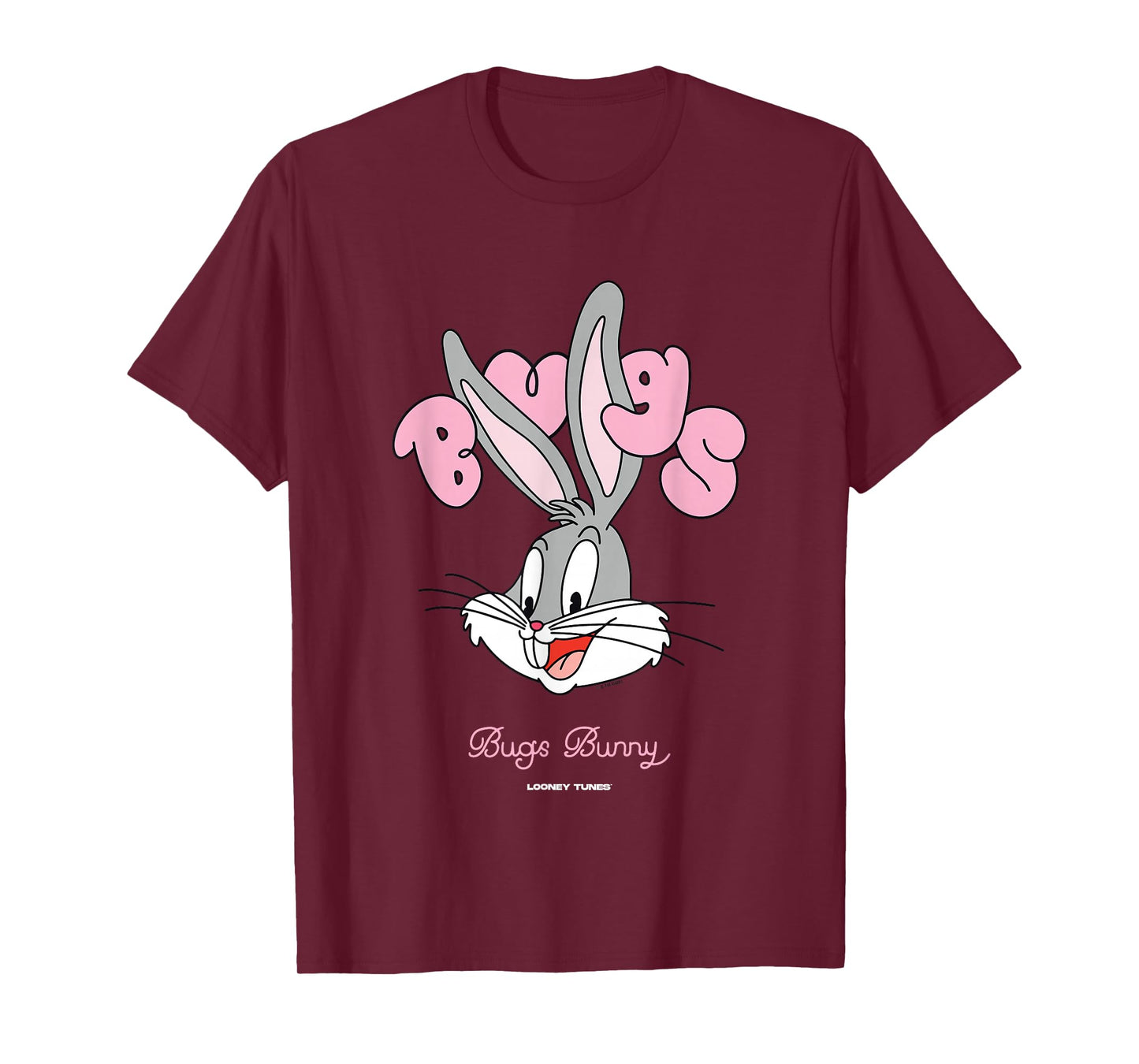 Looney Tunes Bugs Bunny Pink Bubble Text Big Face T-Shirt