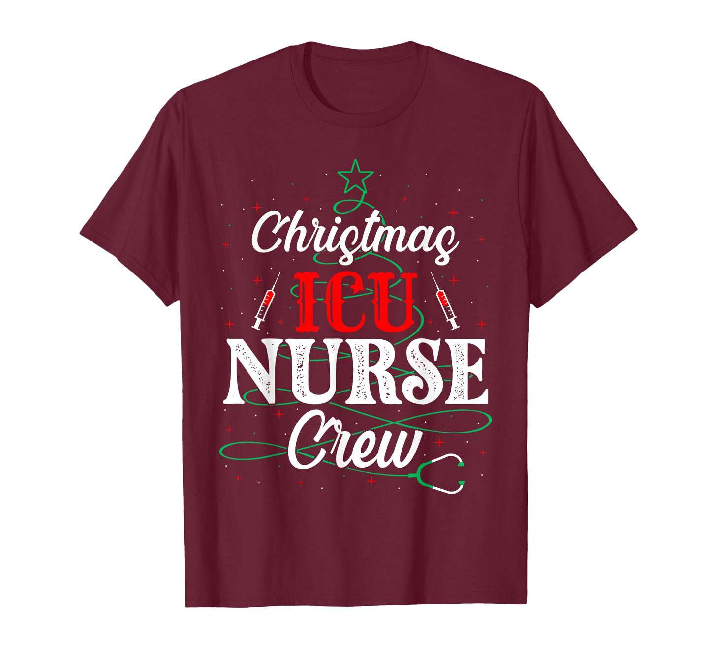 Christmas ICU Nurse Crew Funny Nursing Xmas Tree T-Shirt