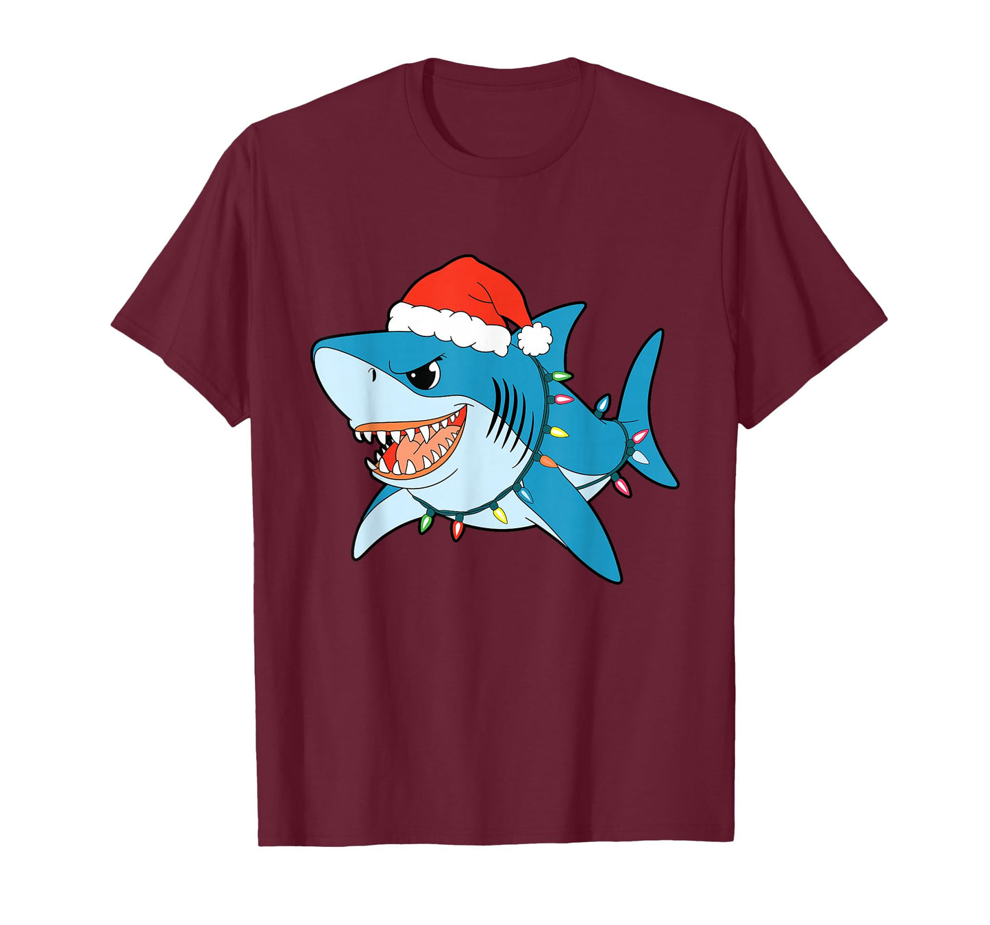 Santa Shark Christmas Lights Sharkmas Tree Xmas Boys Men Tee T-Shirt