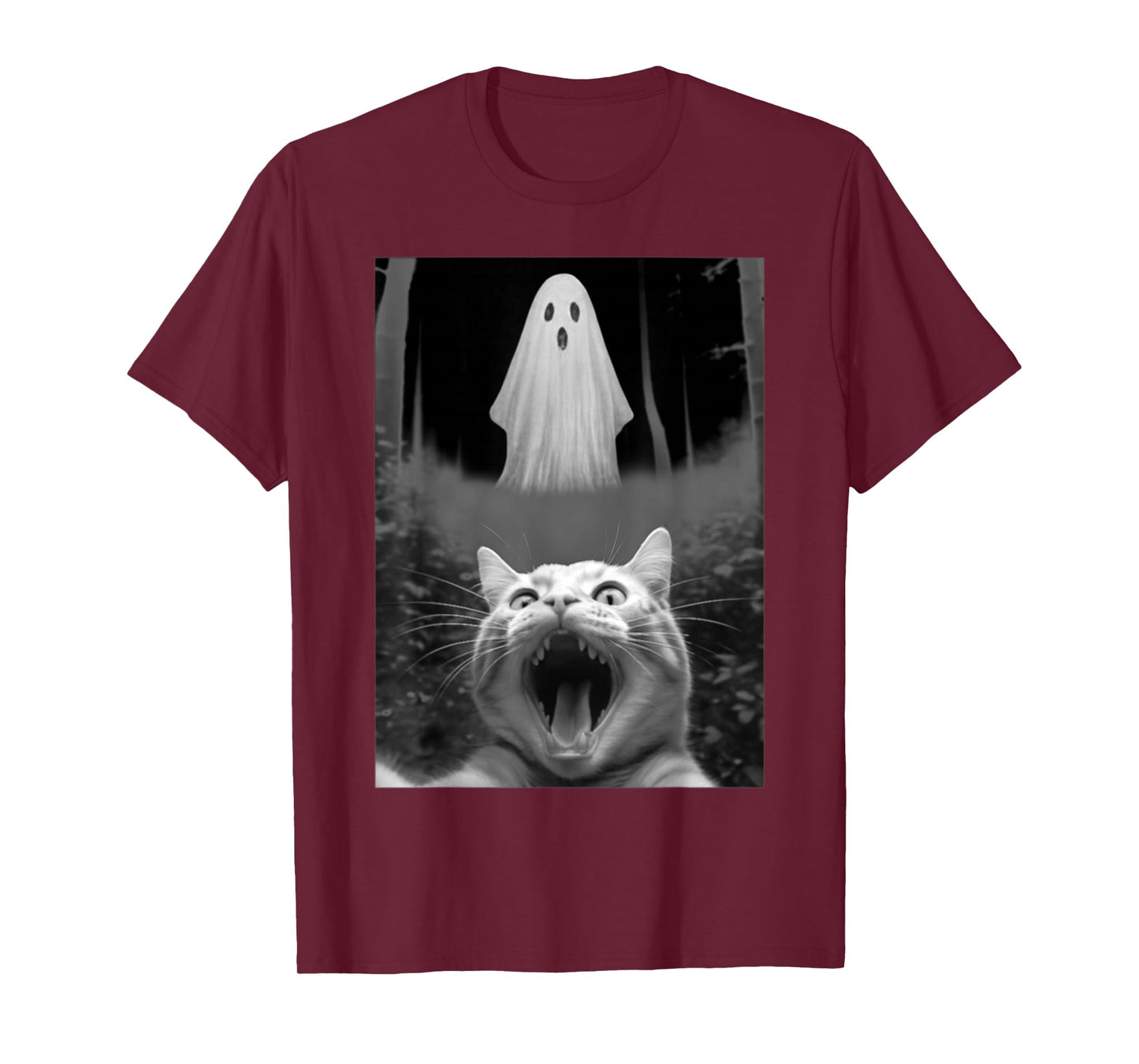 Funny Cat Selfie with Cute Boo Halloween Forest Men Women T-Shirt
