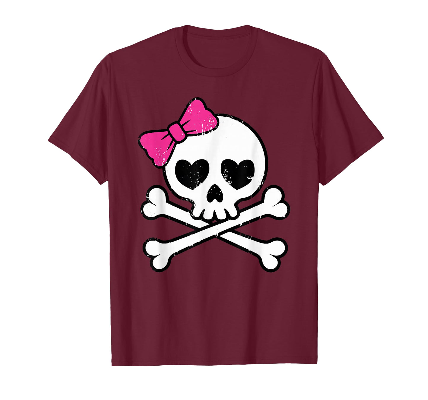Cute Pretty Pink Skull Crossbones Girl with Hot Pink Bow T-Shirt