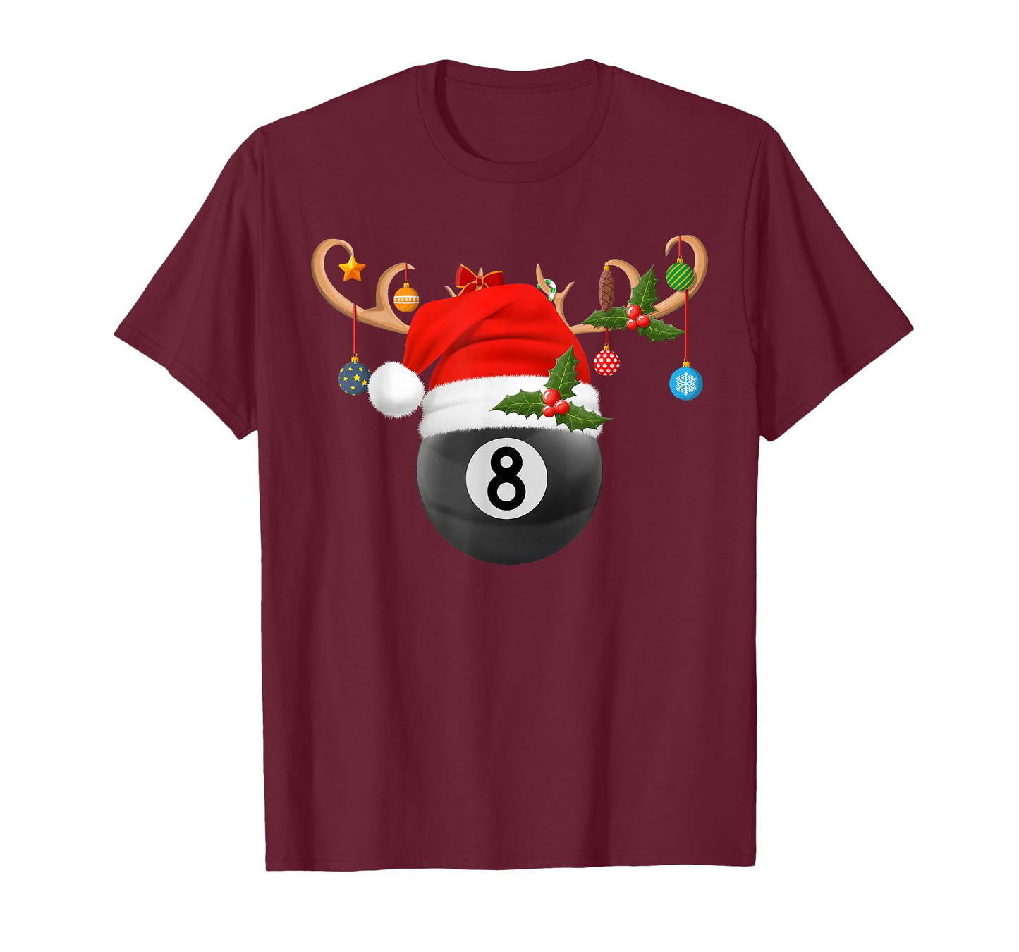 8 Ball Billiard Christmas Reindeer Santa Sports Player Xmas T-Shirt