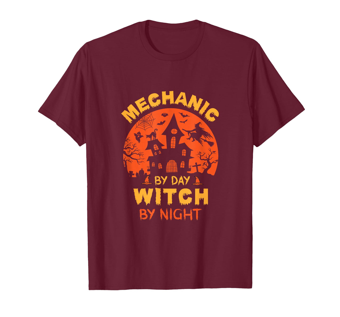 Mechanic by Day Witch by Night Funny Halloween T-Shirt