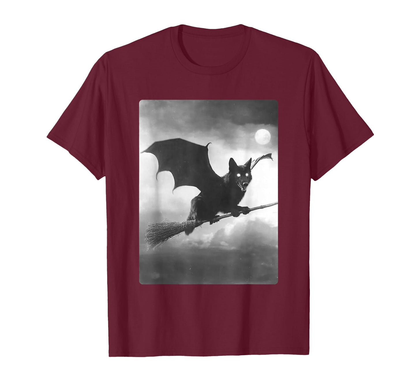 Gothic Wolf Witch Broom Bat Wings Spooky Halloween Animal T-Shirt
