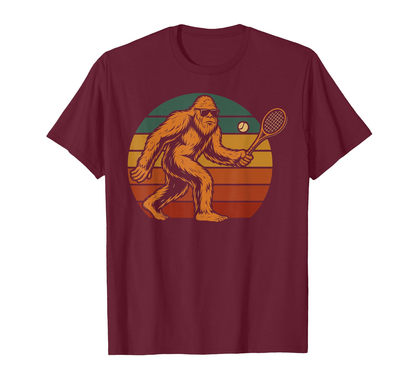 Bigfoot Playing Tennis Funny Retro Sasquatch T-Shirt