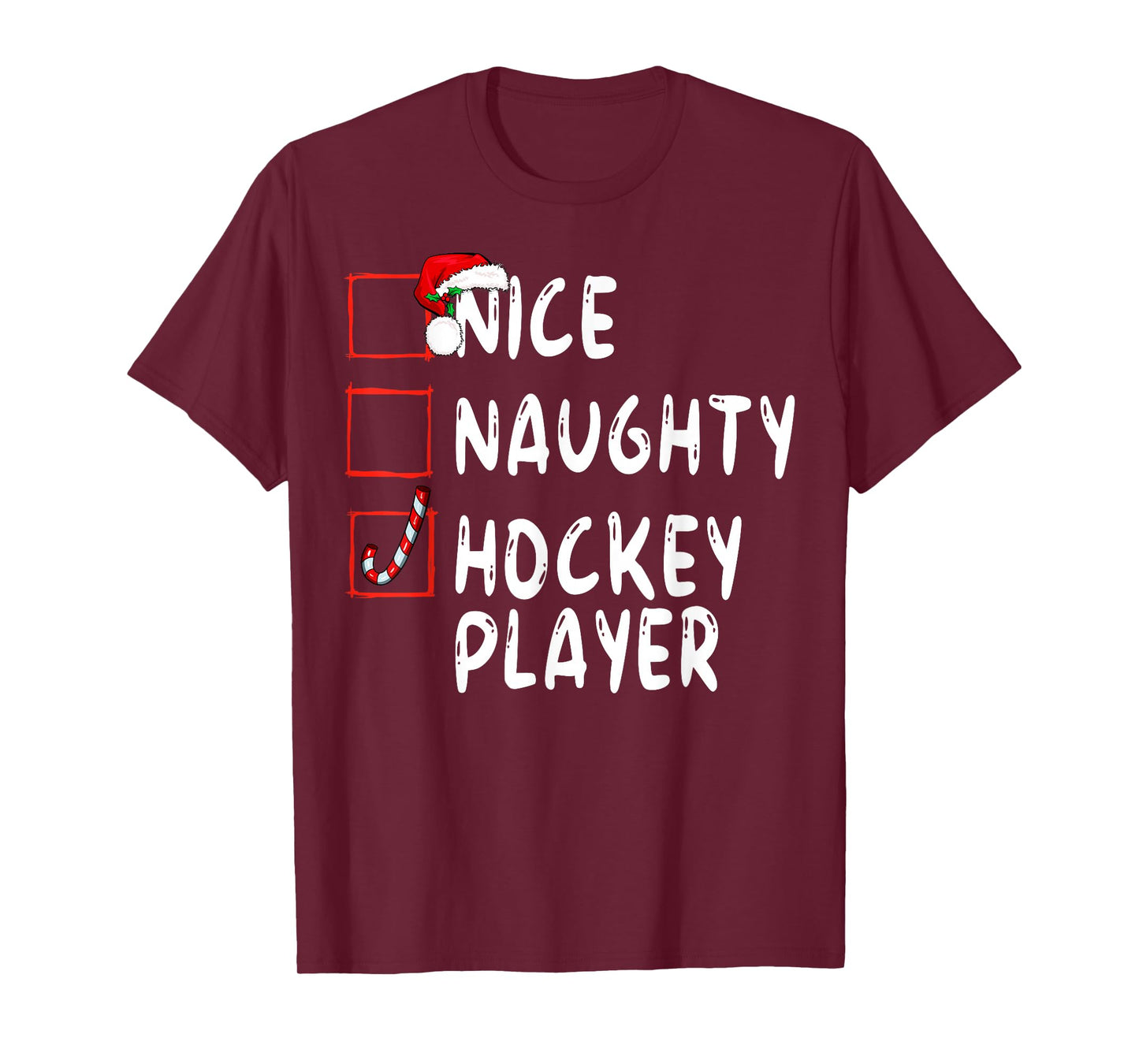 Nice Naughty Hockey Player Christmas Santa Claus T-Shirt