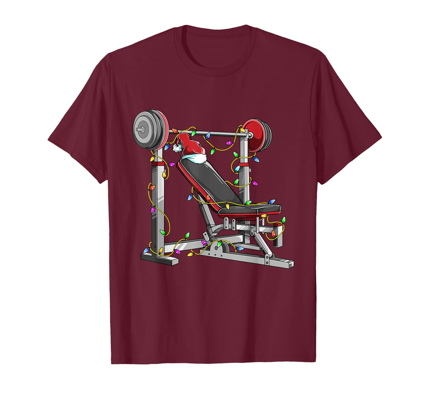 Santa In The Gym Funny Bench Press Christmas Weightlifting T-Shirt
