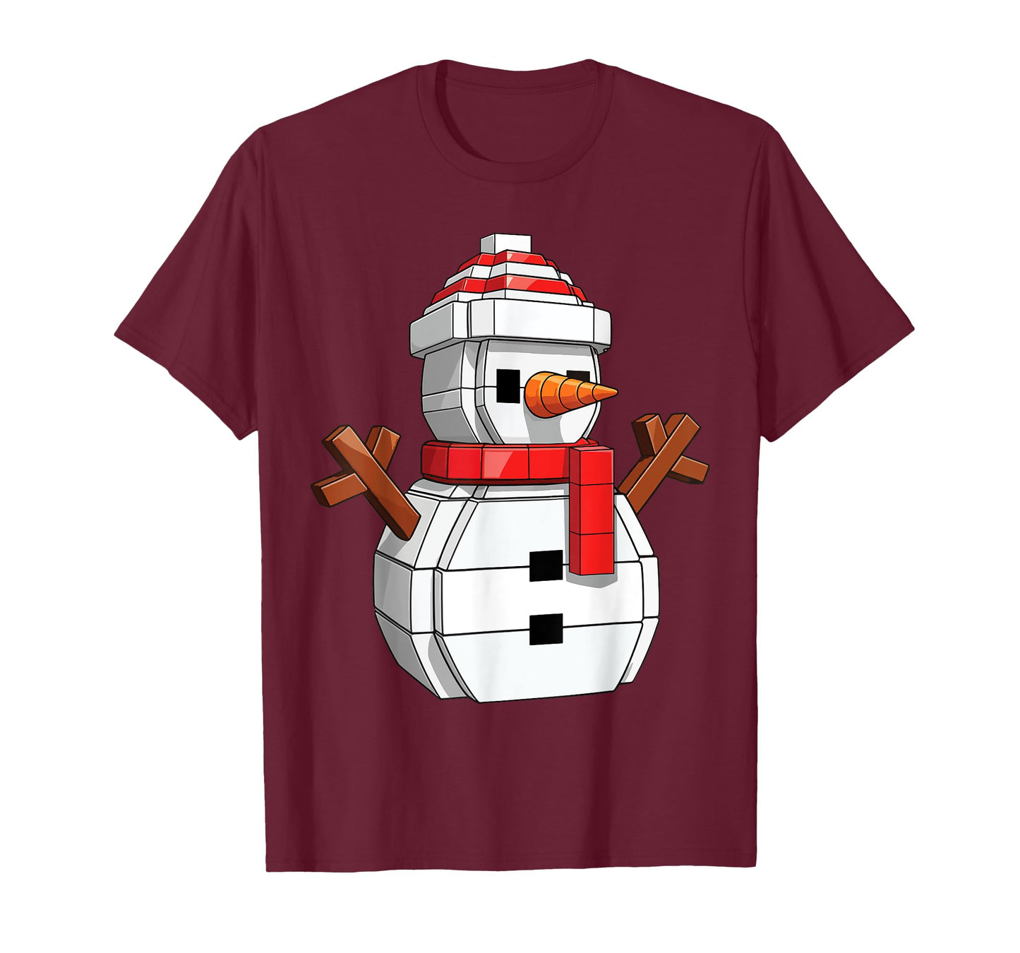 Snow Man Block Building Christmas Builder Brick Master Build T-Shirt