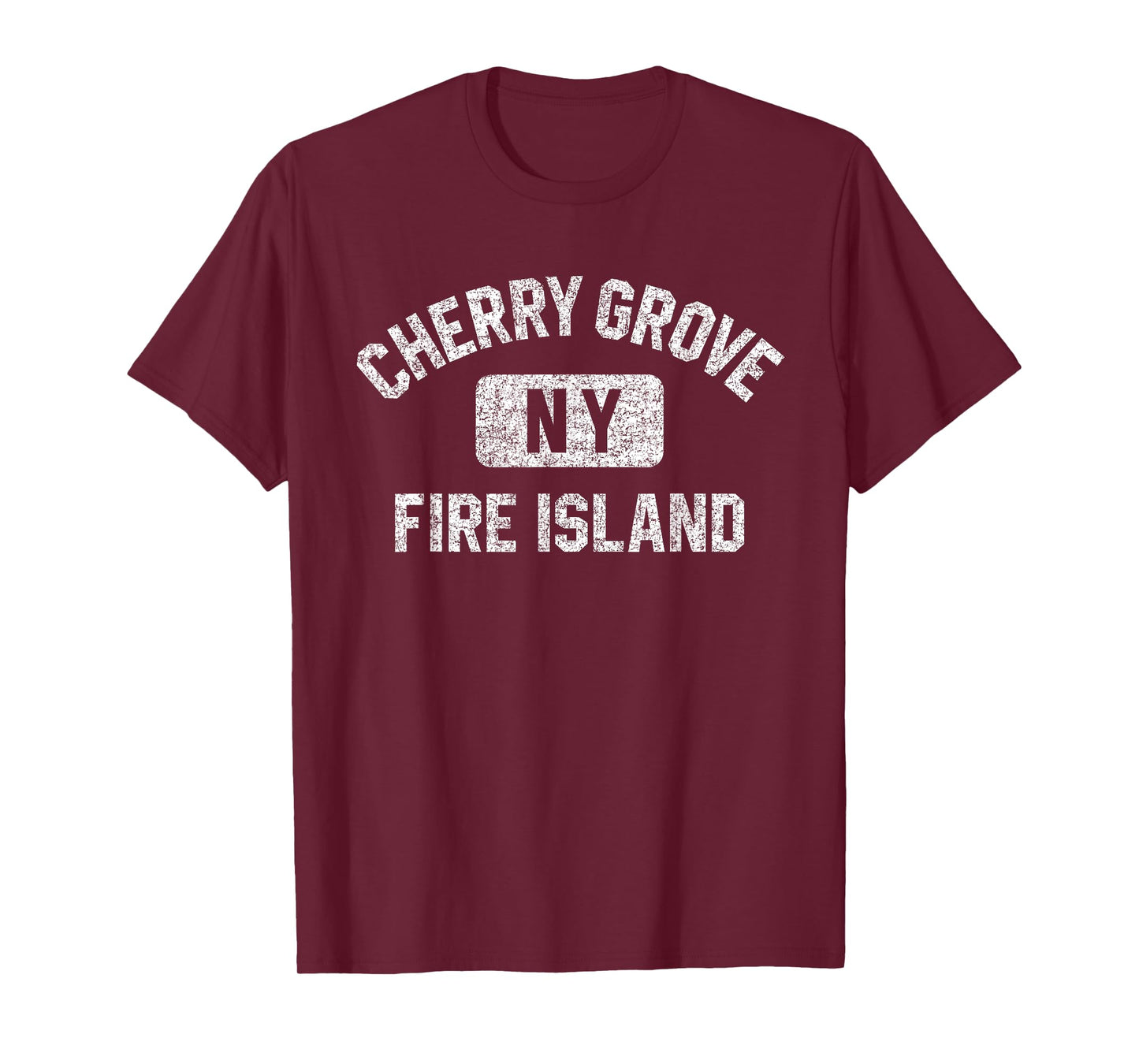 Cherry Grove Fire Island NY Gym Style Distressed White Print T-Shirt