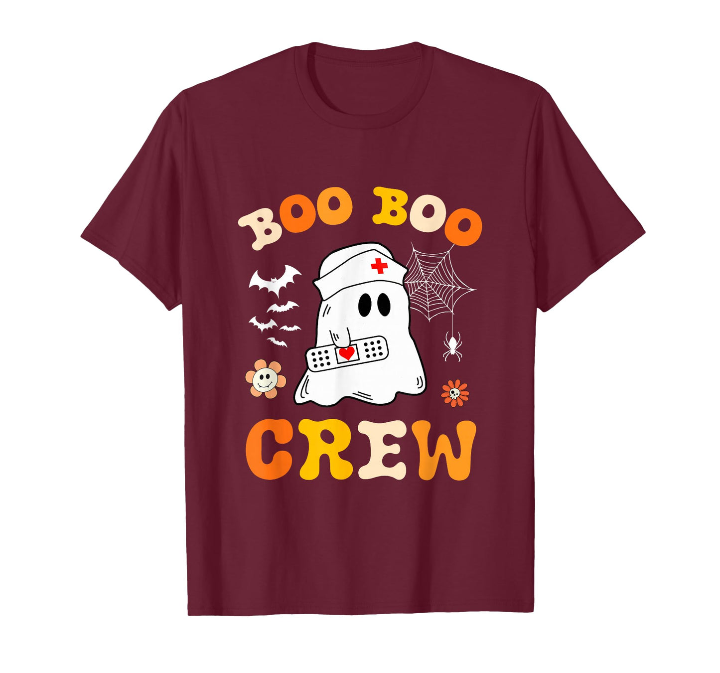 Funny Ghost Women Halloween Nurse Groovy Boo Boo Crew Nurse T-Shirt