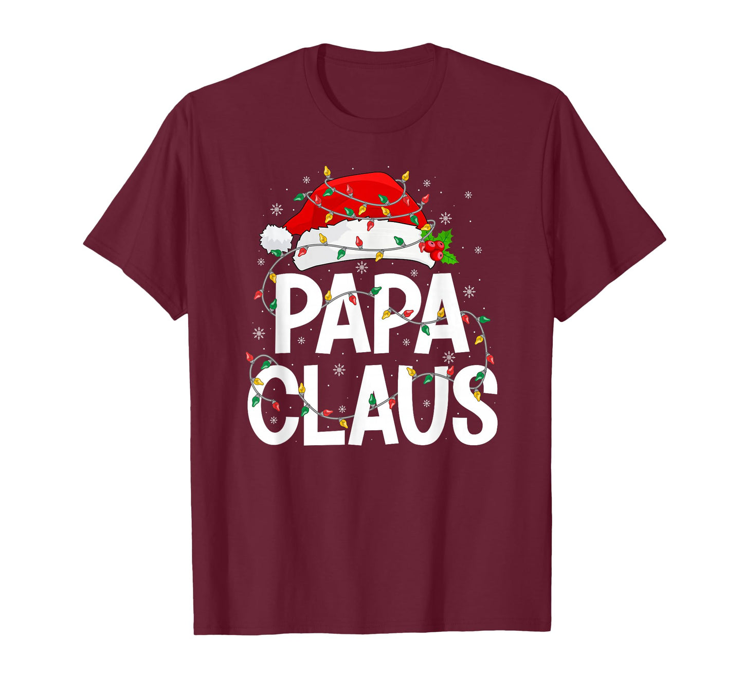Papa Claus Christmas Lights Matching Family Santa Hat Xmas T-Shirt