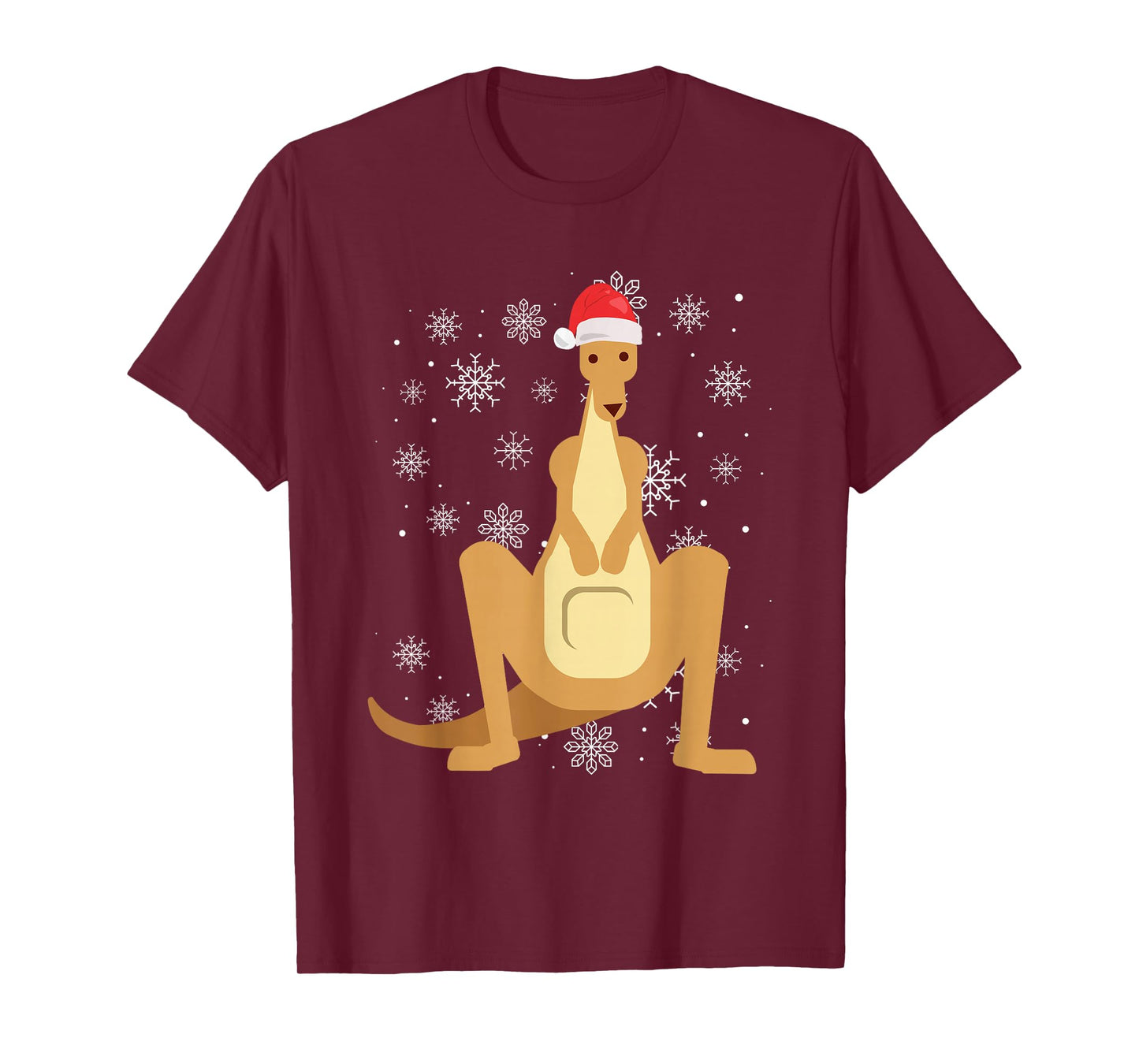 Kangaroo with Santa Hat Snowflakes Aussie Christmas T-Shirt