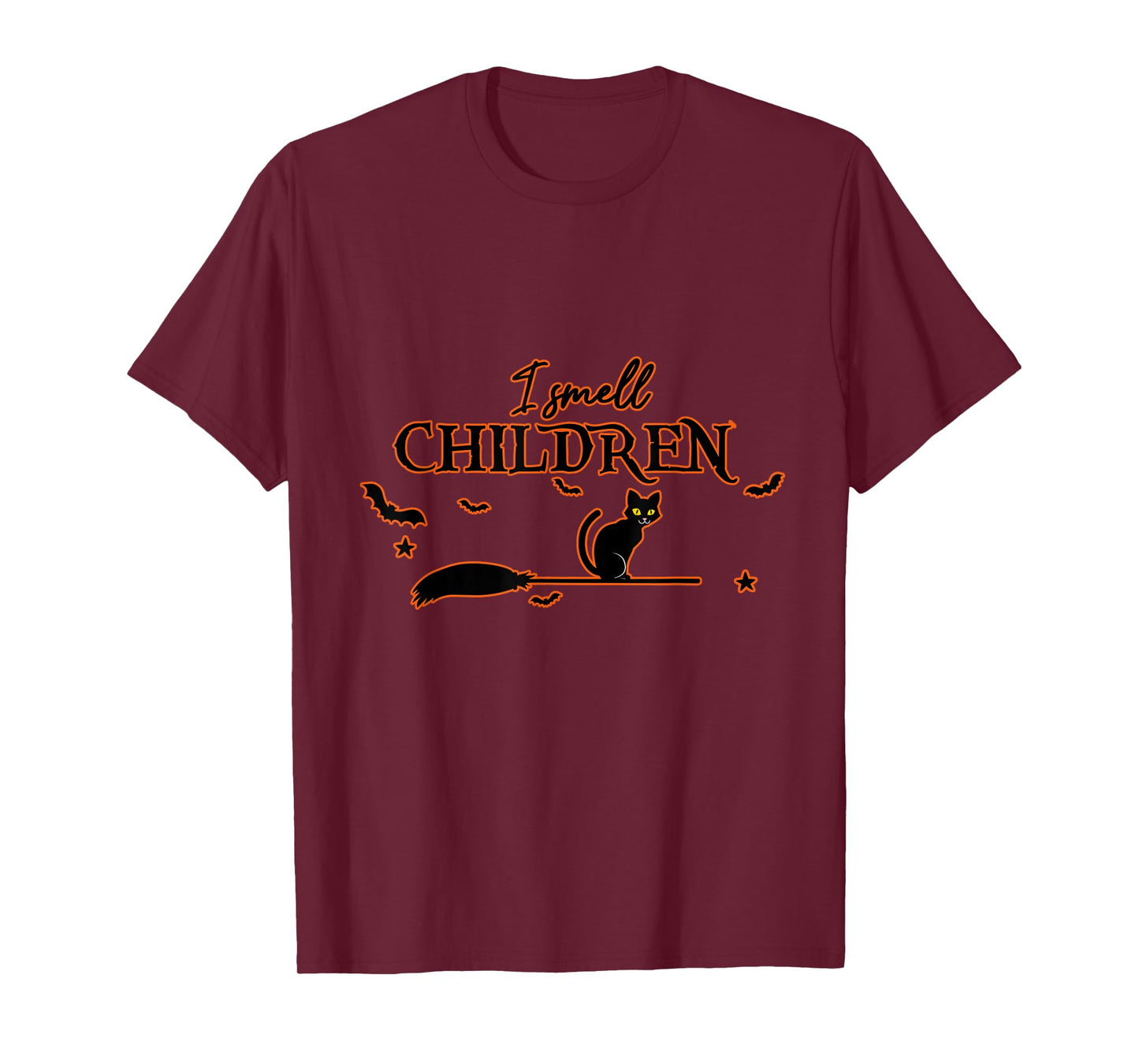 I Smell Children Black Cat Halloween with Stars and Bats T-Shirt